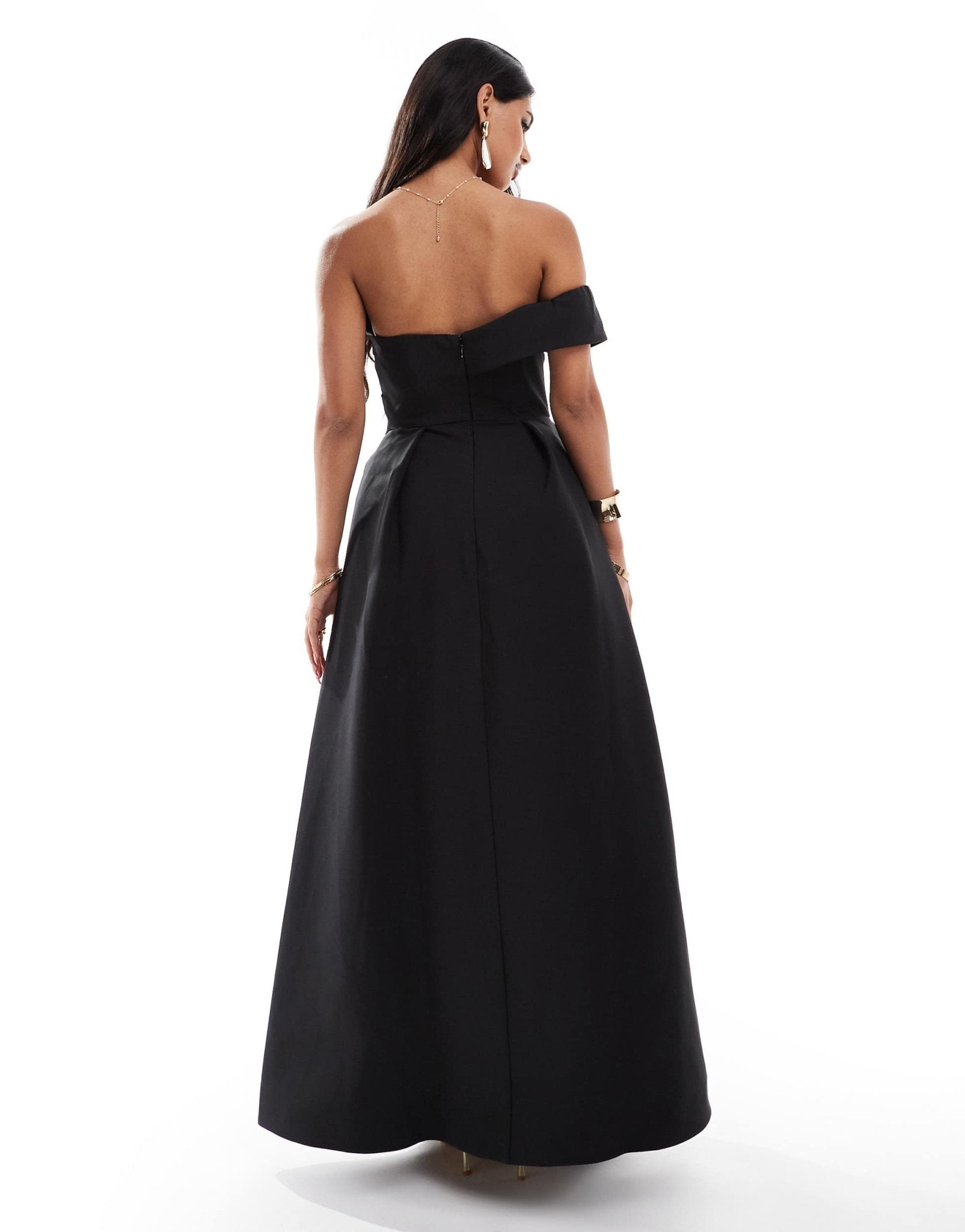 Jarlo off the shoulder a line maxi dress with corset detail in black - ASOS Sample Sale