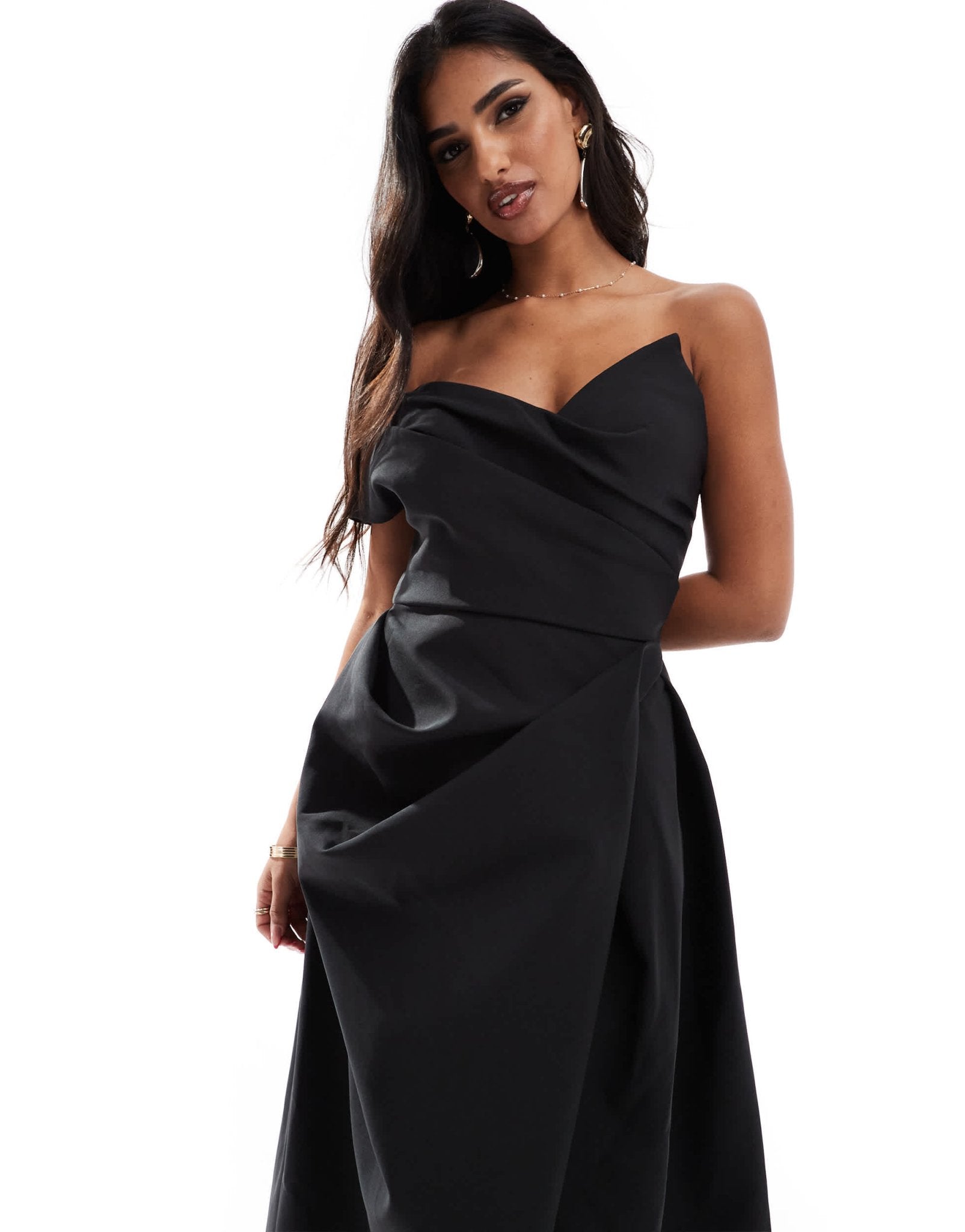 Jarlo off the shoulder a line maxi dress with corset detail in black - ASOS Sample Sale