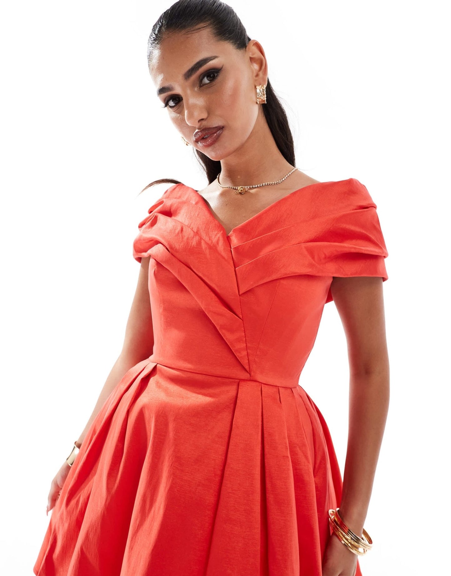 Jarlo off the shoulder a - line mini dress in red - ASOS Sample Sale