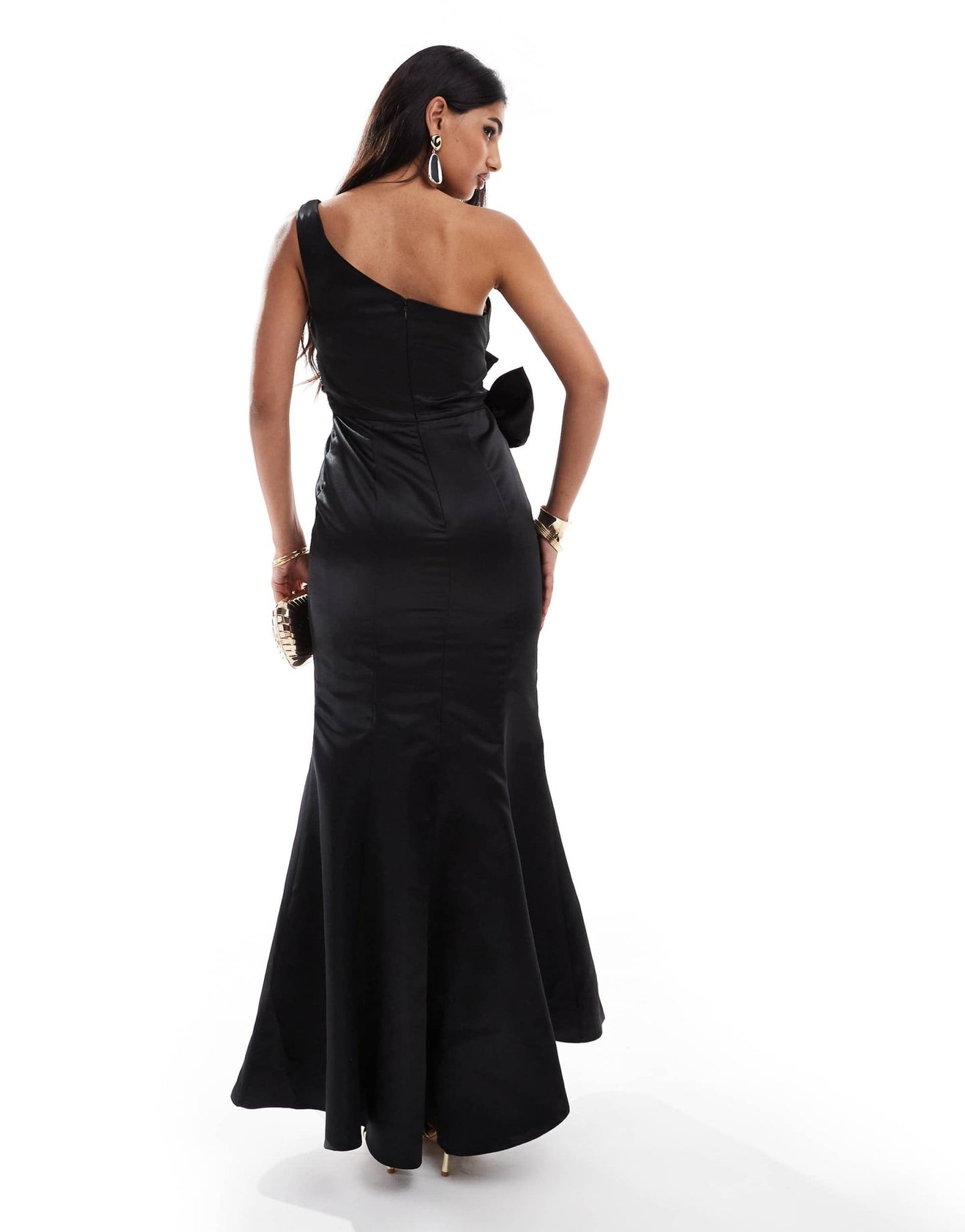 Jarlo one shoulder maxi dress with side bow detail in black - ASOS Sample Sale