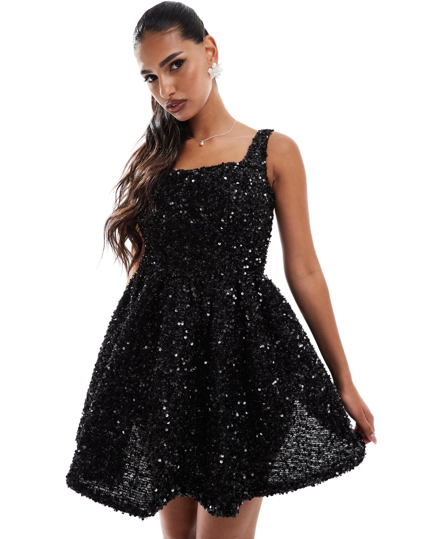 Jarlo square neck a - line sequin mini dress in black - ASOS Sample Sale