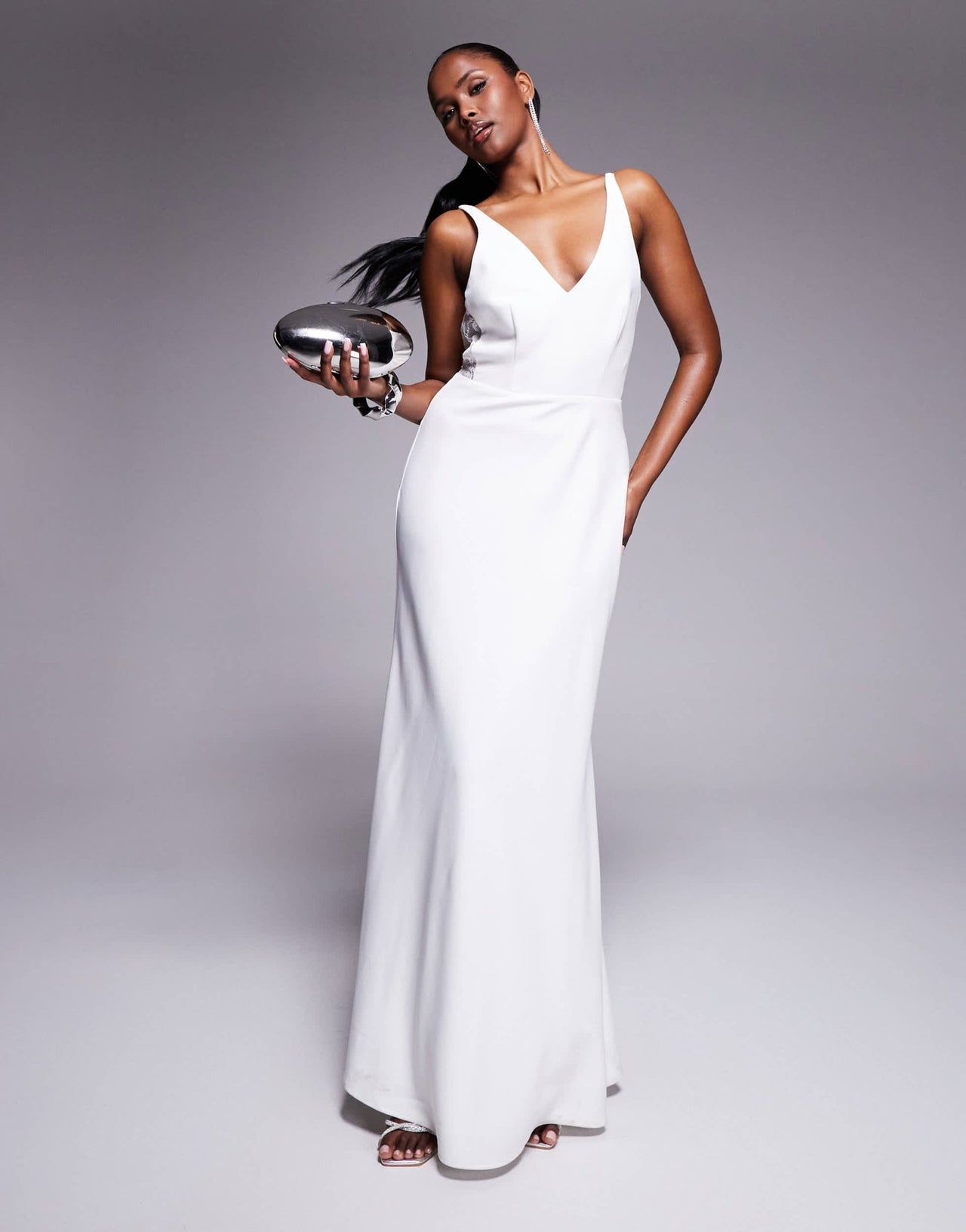Jarlo v - neck maxi dress with lace panels in ivory - ASOS Sample Sale