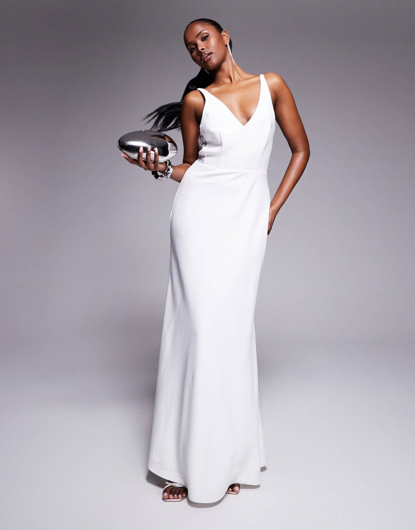 Jarlo v - neck maxi dress with lace panels in ivory - ASOS Sample Sale