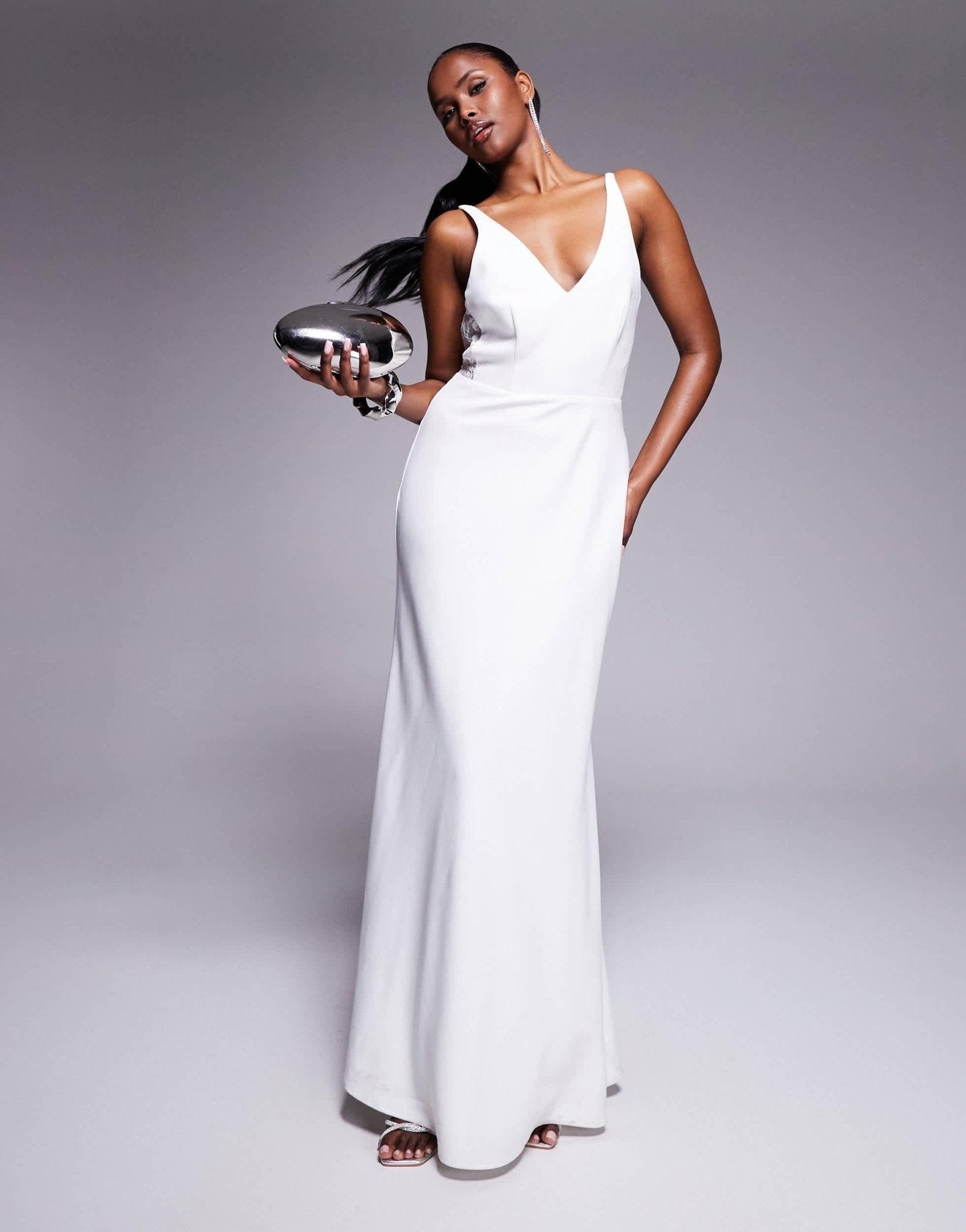 Jarlo v - neck maxi dress with lace panels in ivory - ASOS Sample Sale
