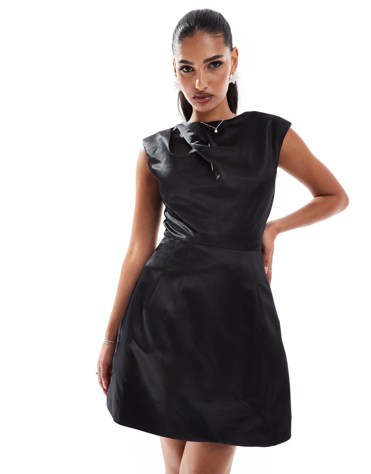 Jarlo volume boat neck mini dress in black - ASOS Sample Sale