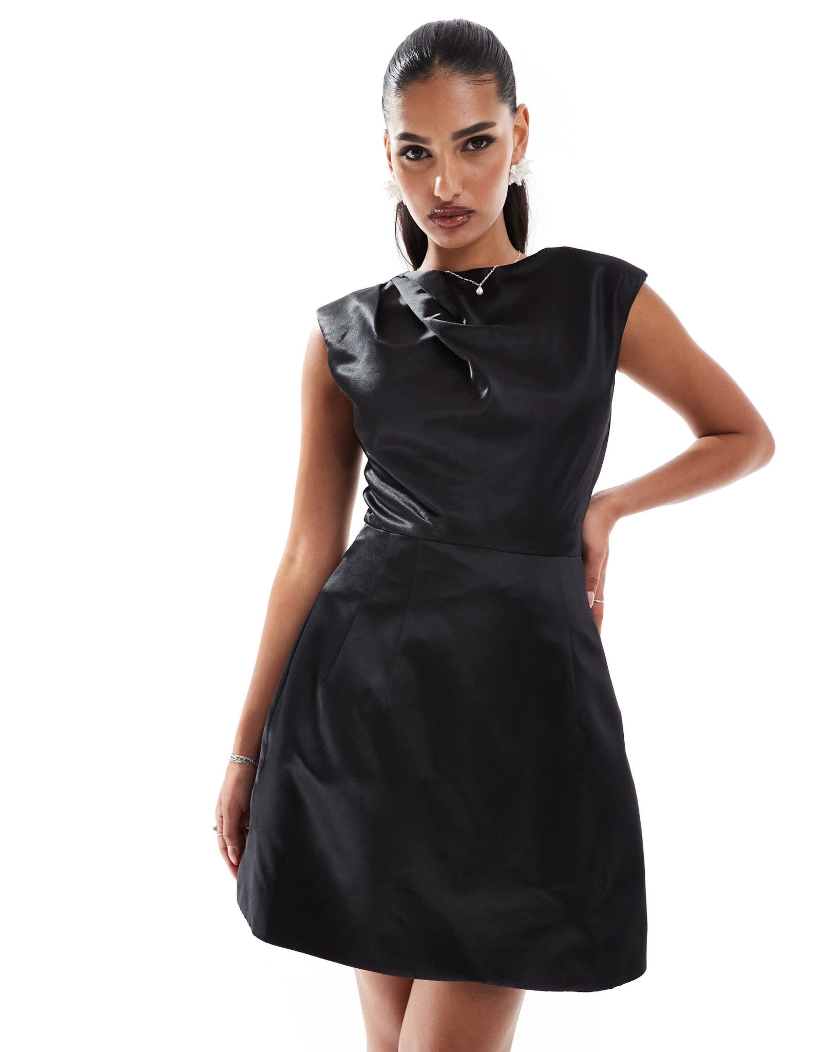 Jarlo volume boat neck mini dress in black - ASOS Sample Sale