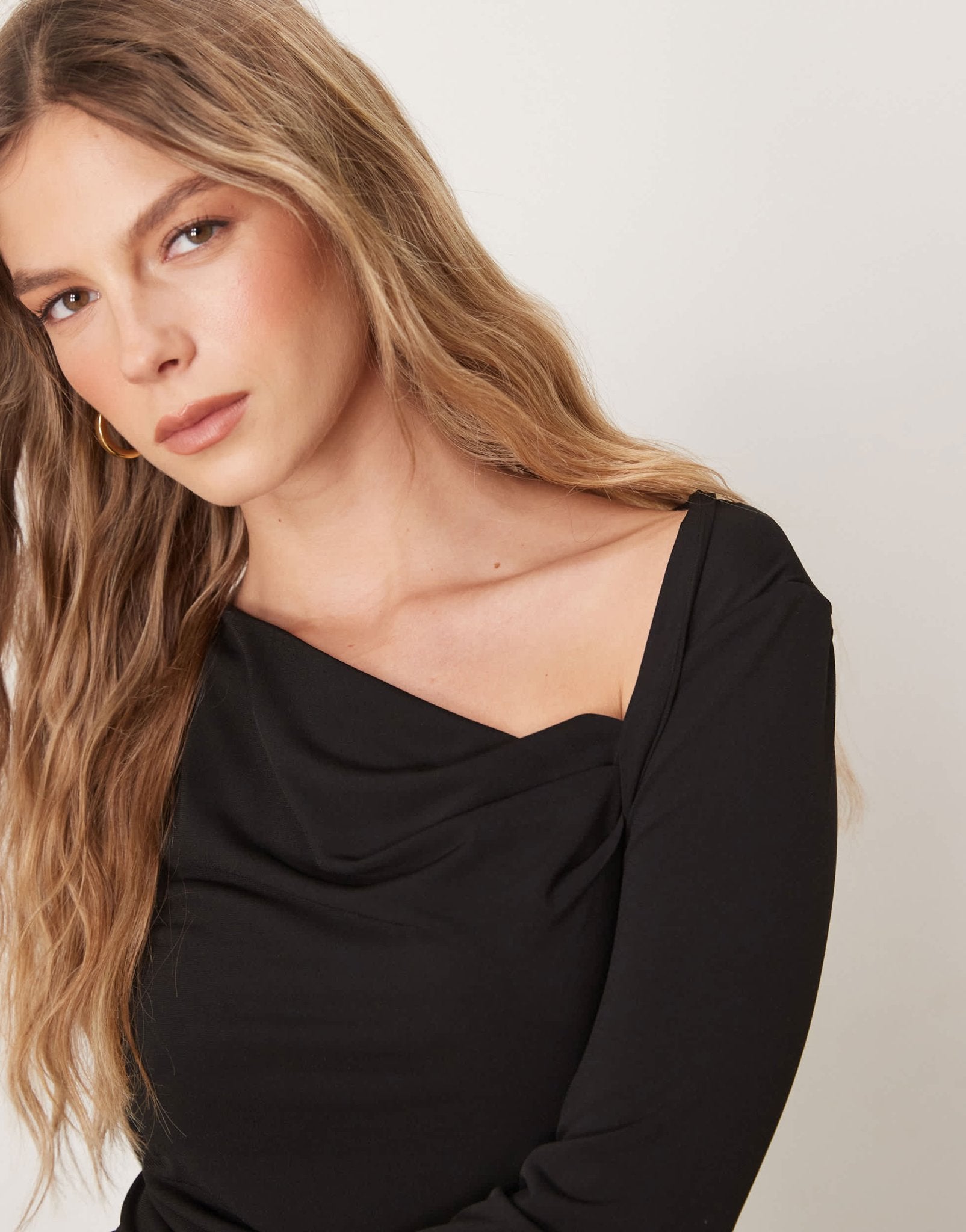 JDY asymmetric neck slinky long sleeve top in black - ASOS Sample Sale