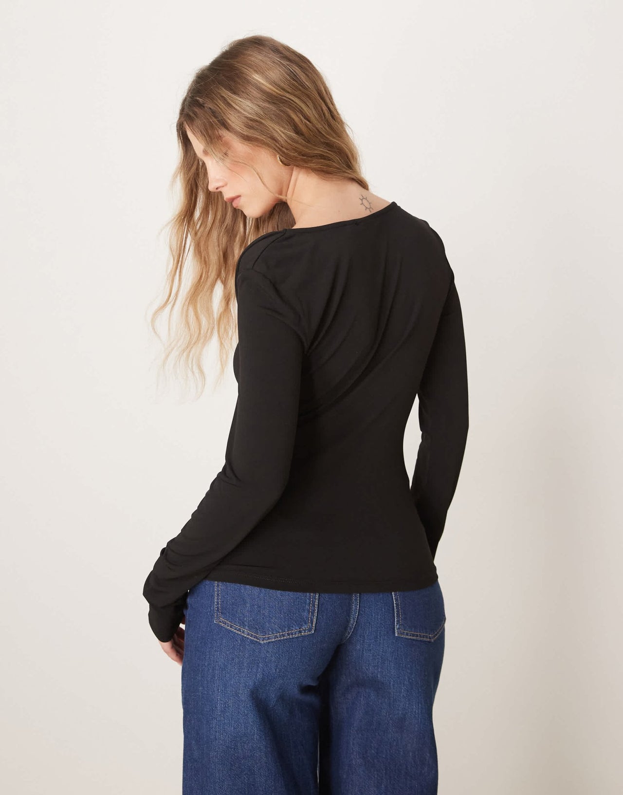 JDY asymmetric neck slinky long sleeve top in black - ASOS Sample Sale