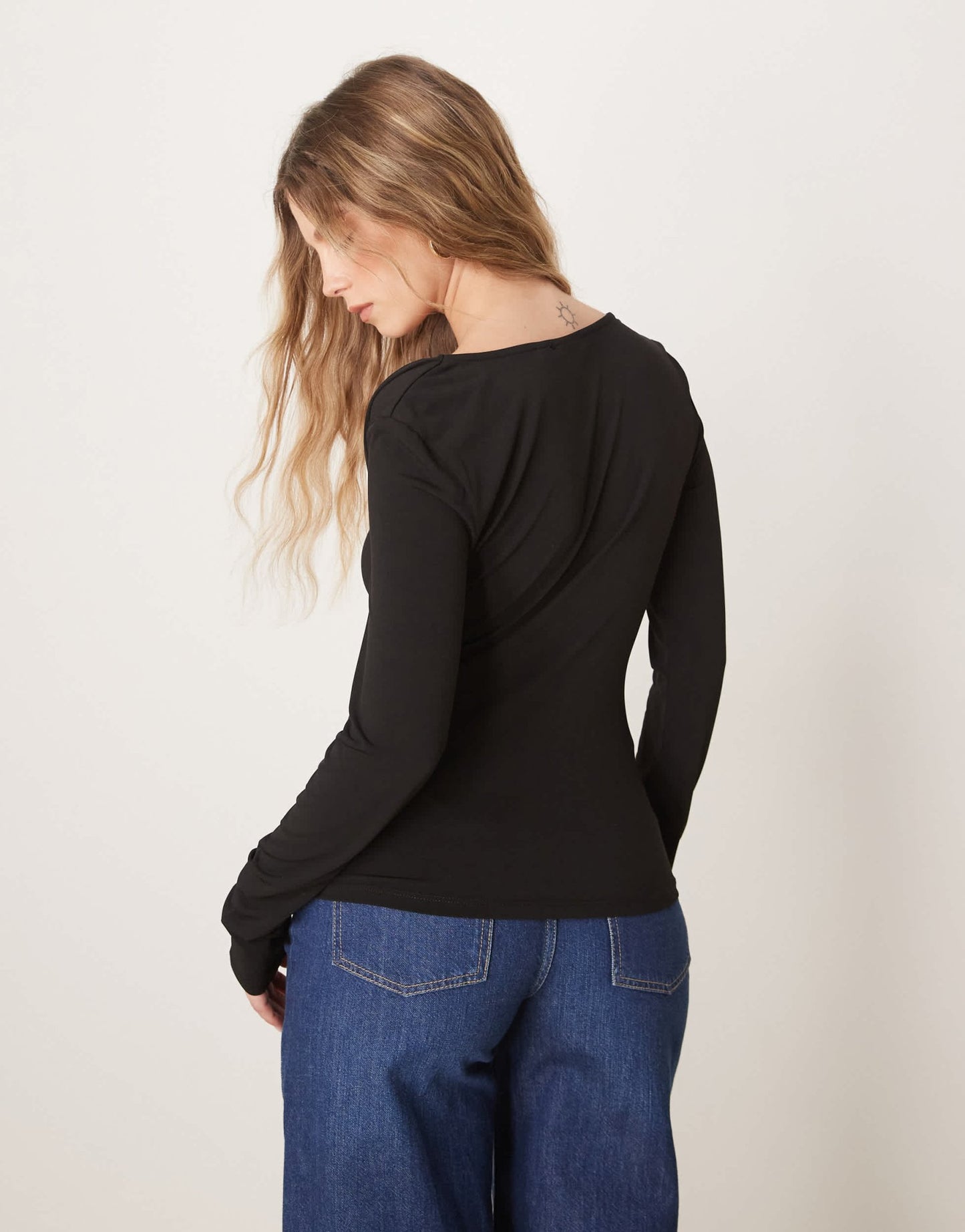 JDY asymmetric neck slinky long sleeve top in black - ASOS Sample Sale