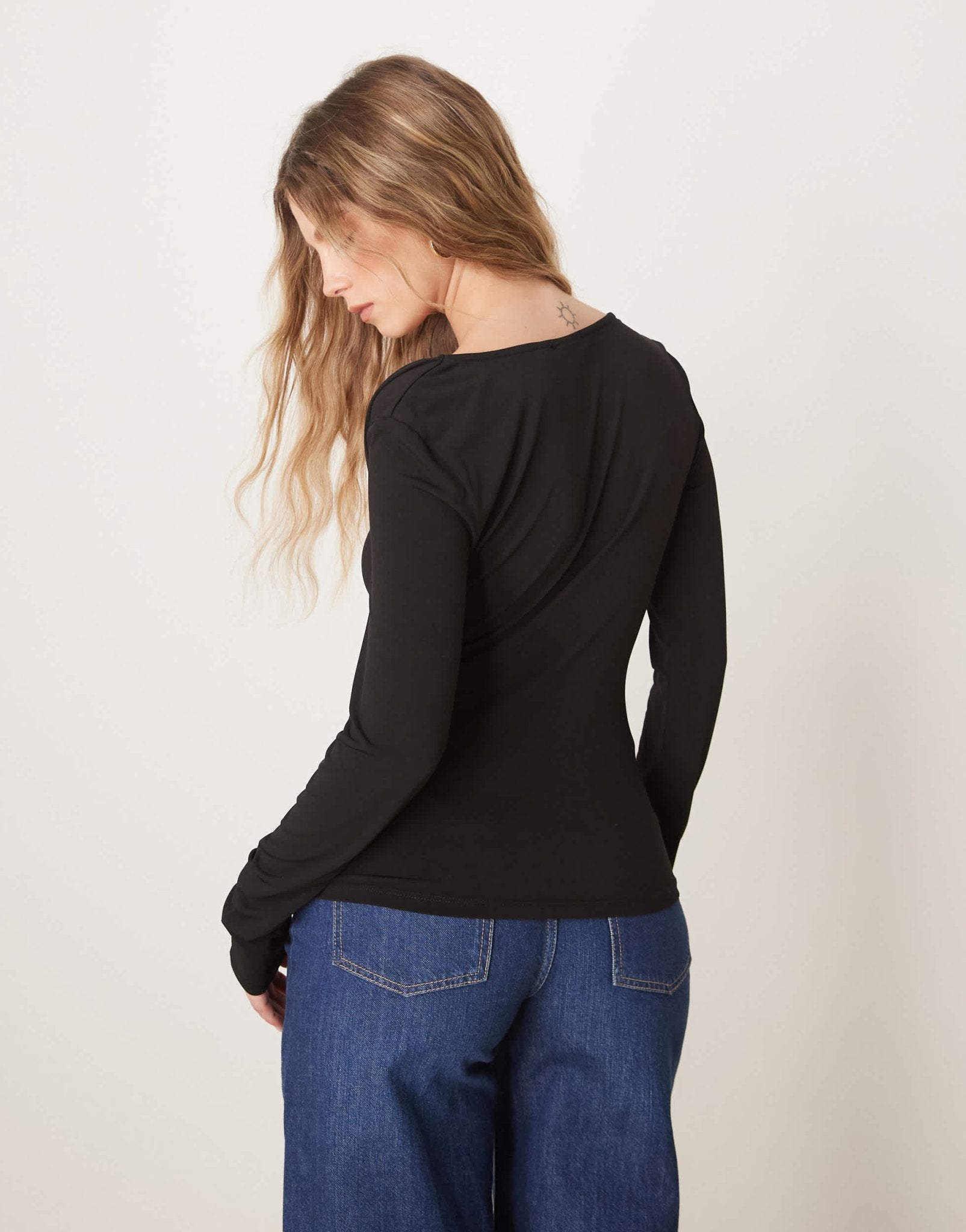 JDY asymmetric neck slinky long sleeve top in black - ASOS Sample Sale