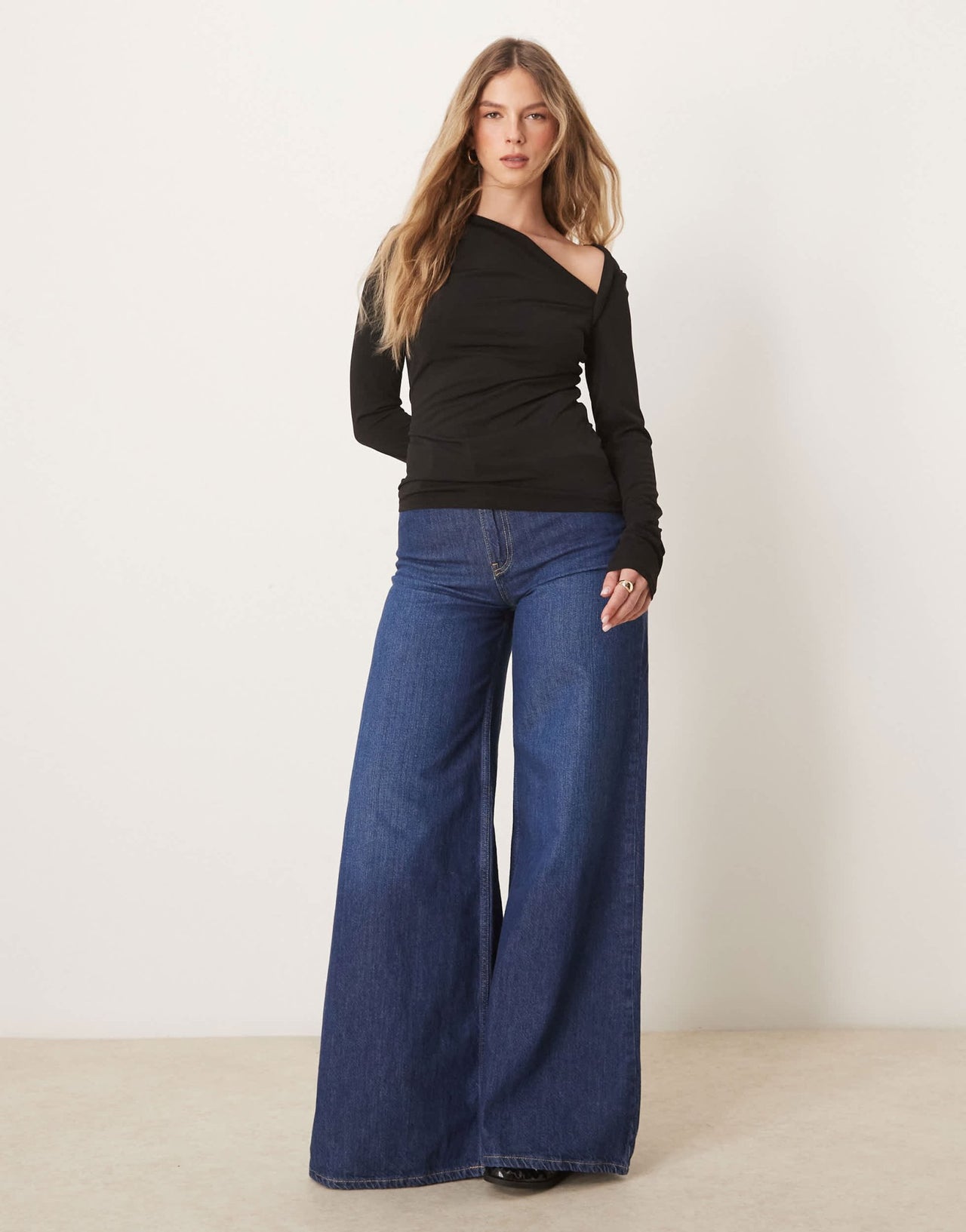 JDY asymmetric neck slinky long sleeve top in black - ASOS Sample Sale