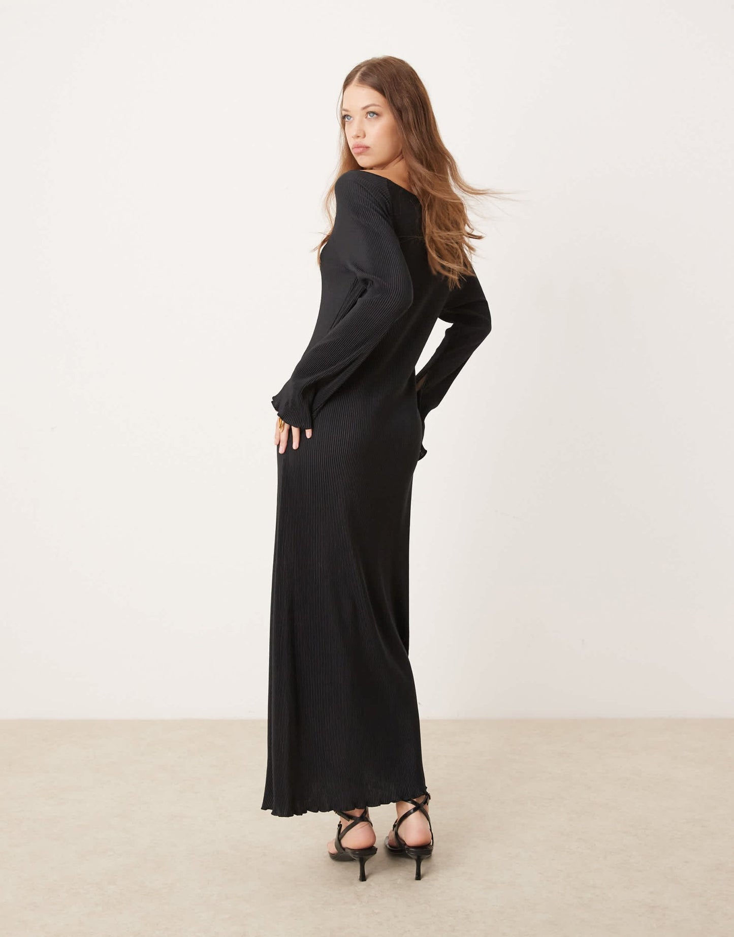 JDY bell sleeve plisse maxi dress in black - ASOS Sample Sale