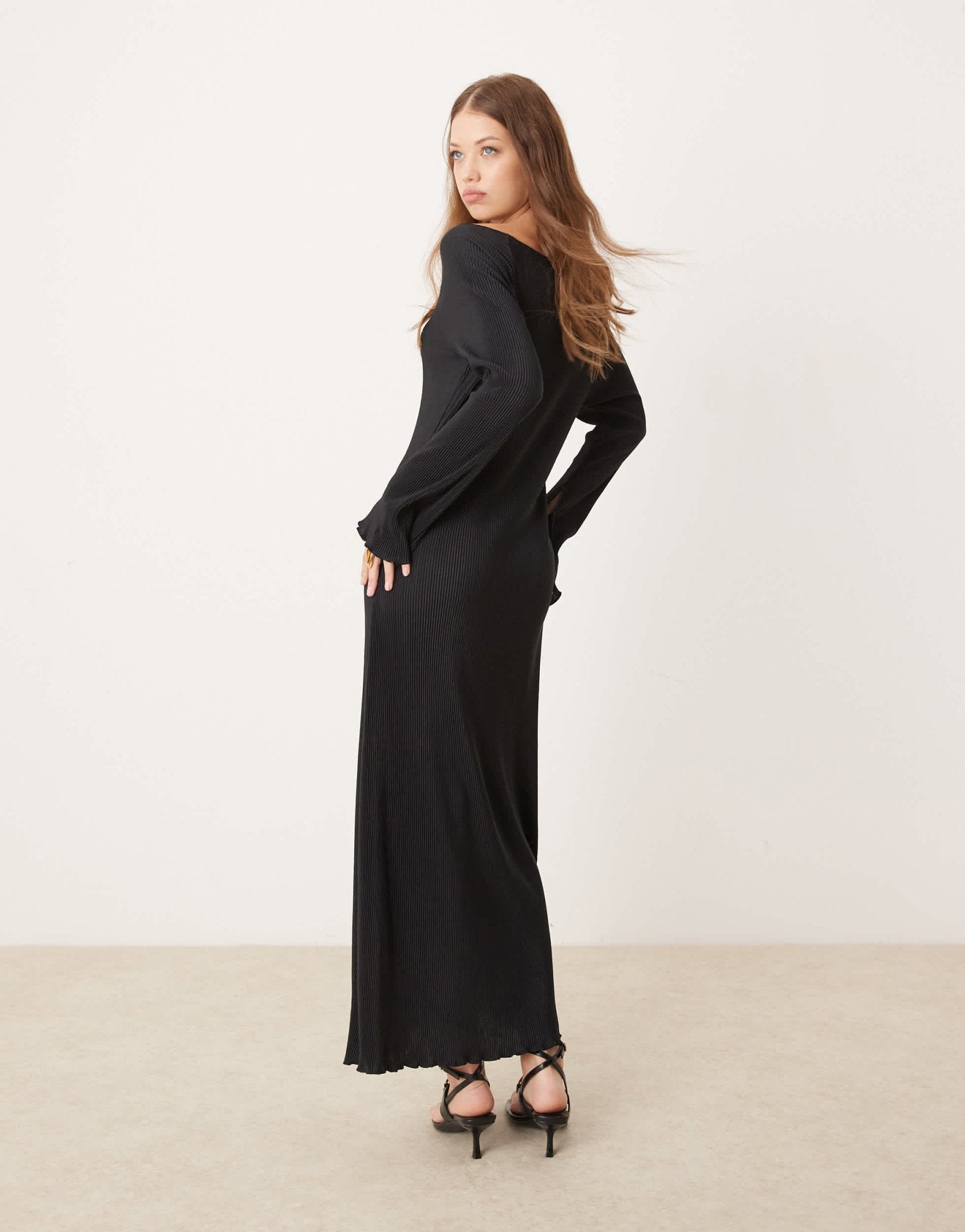 JDY bell sleeve plisse maxi dress in black - ASOS Sample Sale