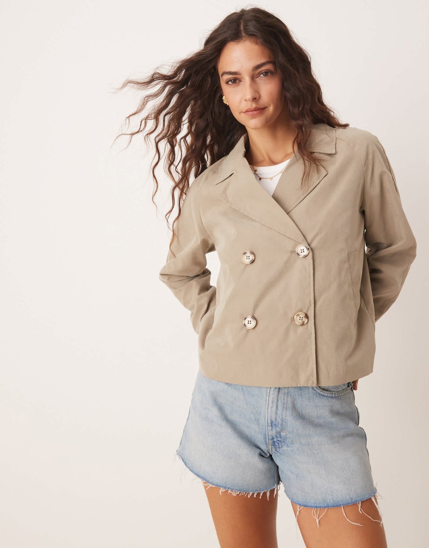 JDY boxy short trench coat in beige - ASOS Sample Sale