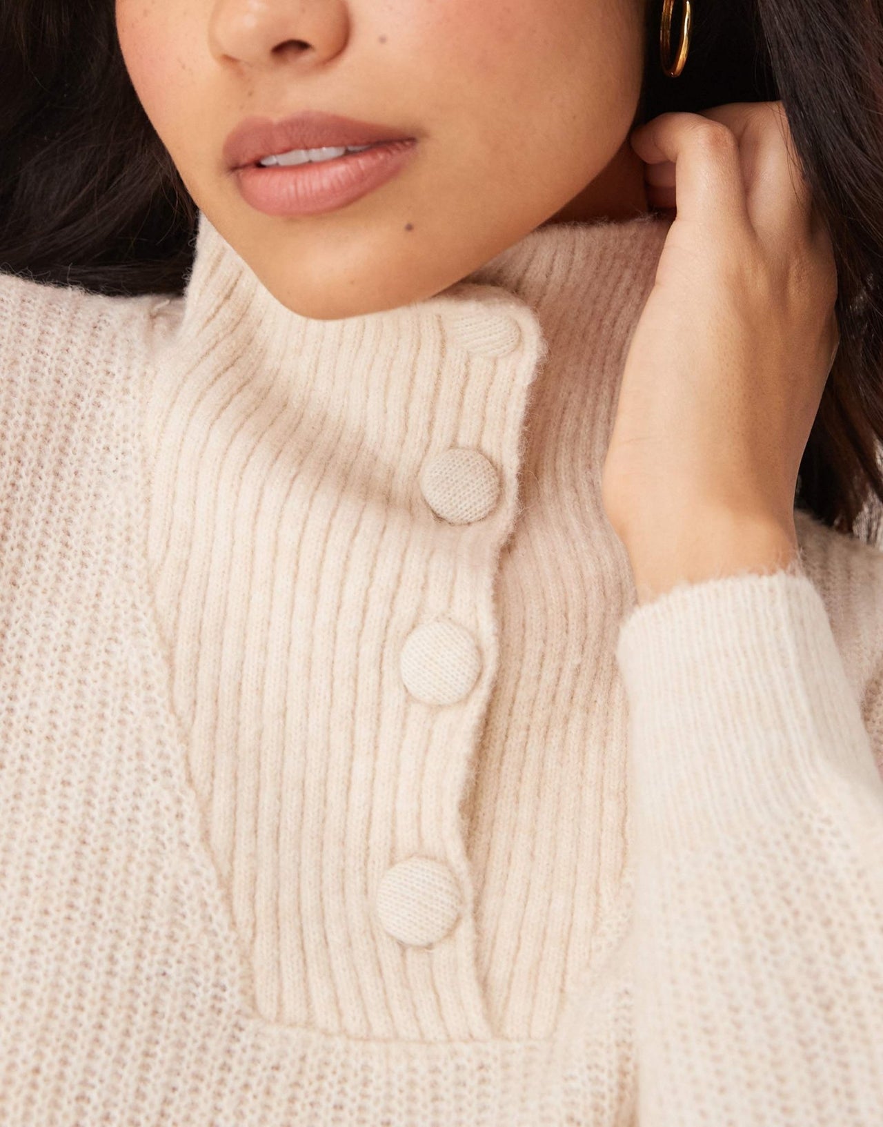 JDY button detail high neck knitted jumper in stone - ASOS Sample Sale