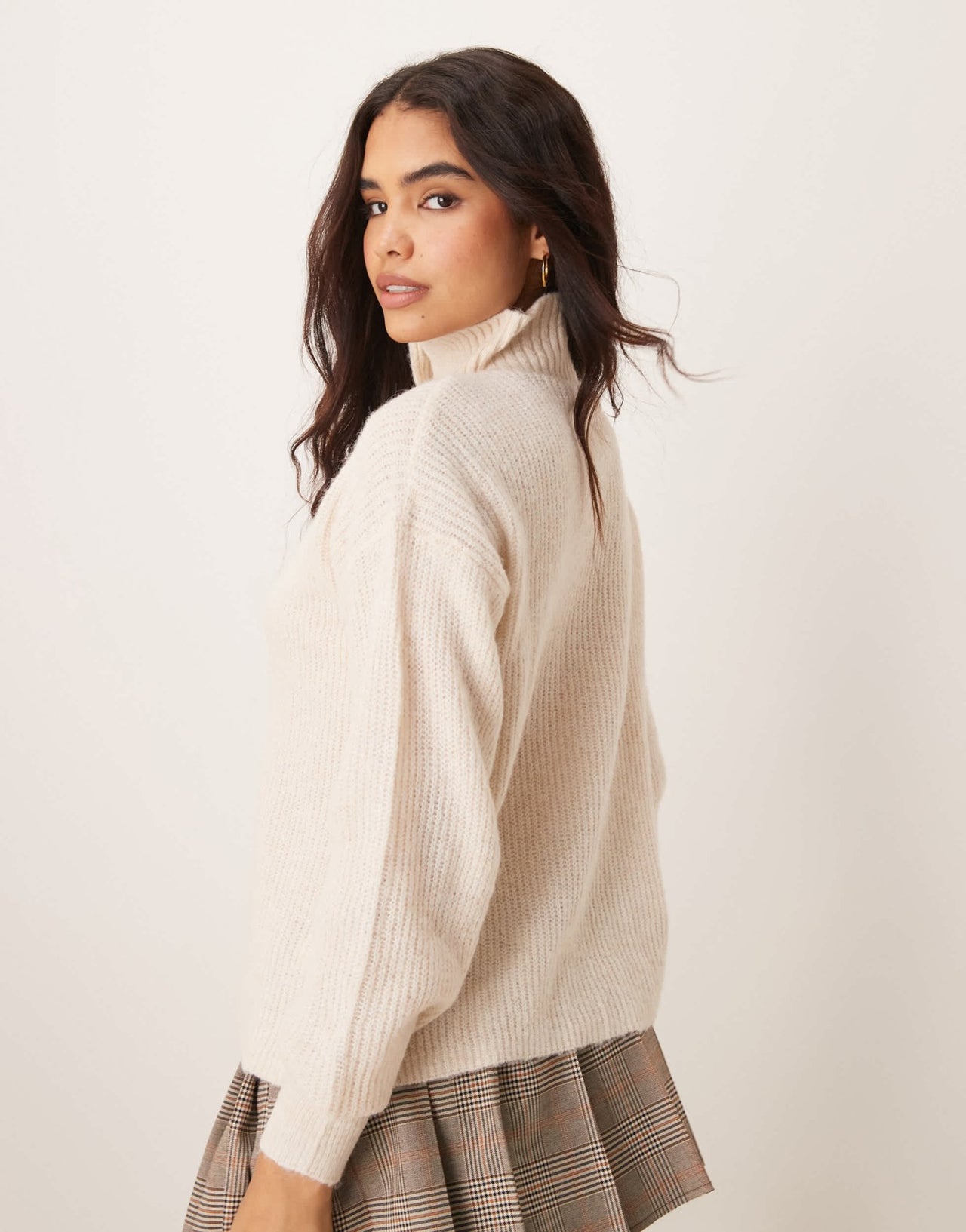 JDY button detail high neck knitted jumper in stone - ASOS Sample Sale