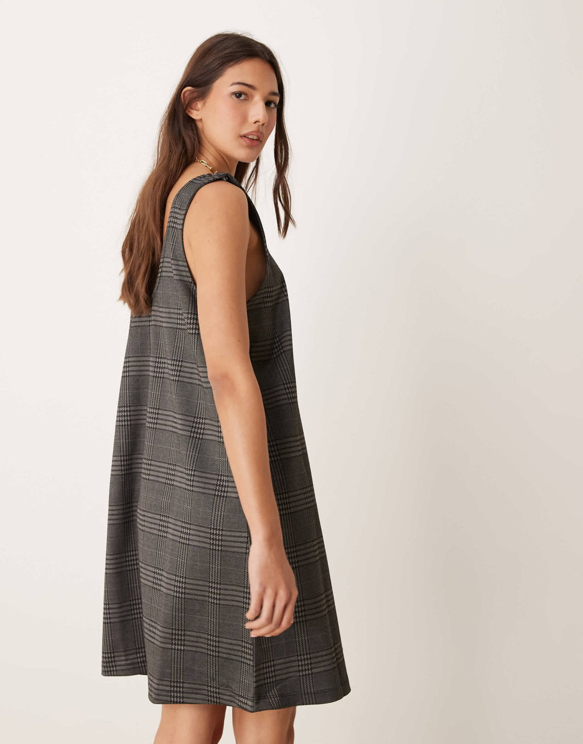 JDY check pinafore mini dress in grey - ASOS Sample Sale