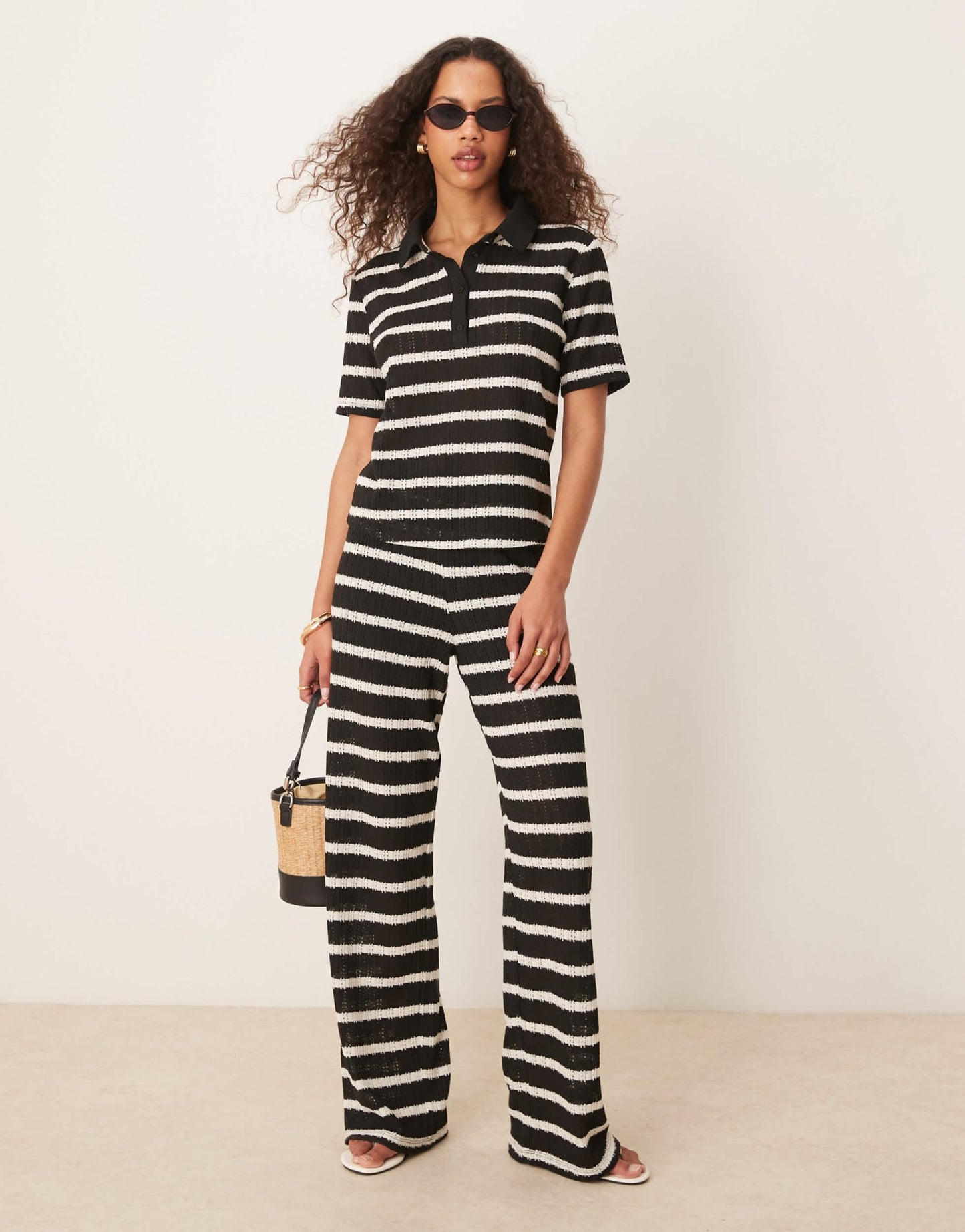 JDY crochet trousers co - ord in black & white stripes - ASOS Sample Sale