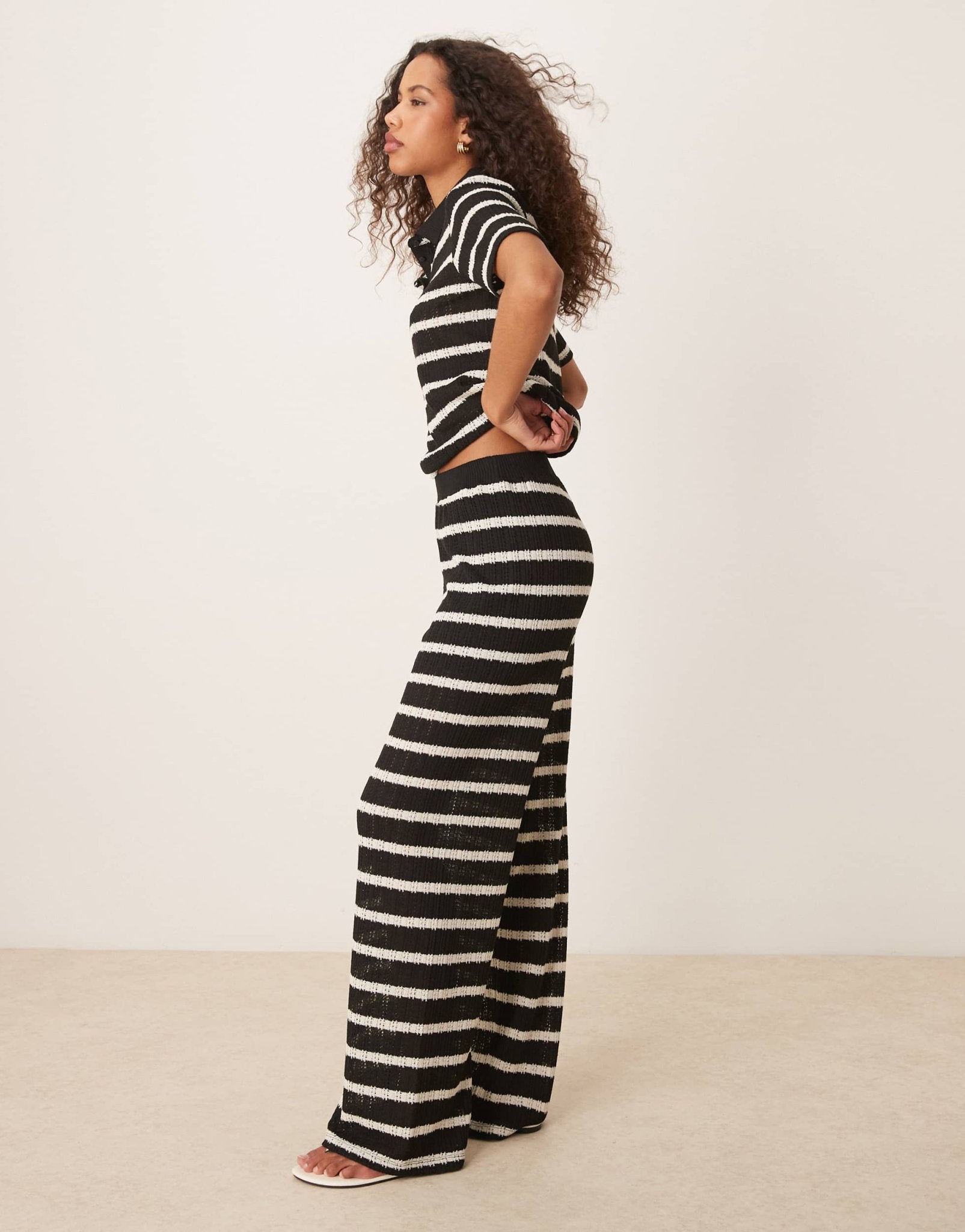 JDY crochet trousers co - ord in black & white stripes - ASOS Sample Sale