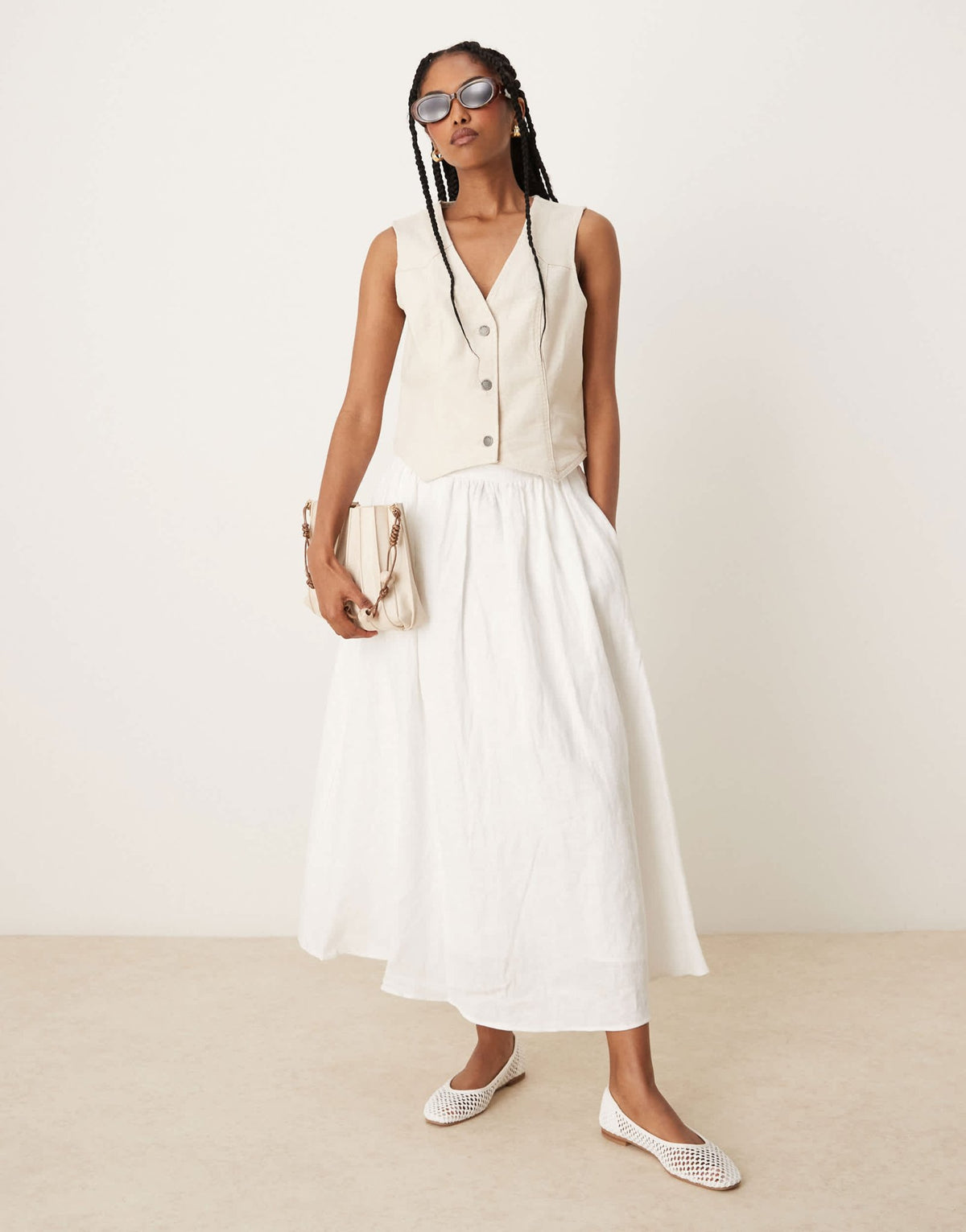 JDY denim waistcoat in ecru - ASOS Sample Sale