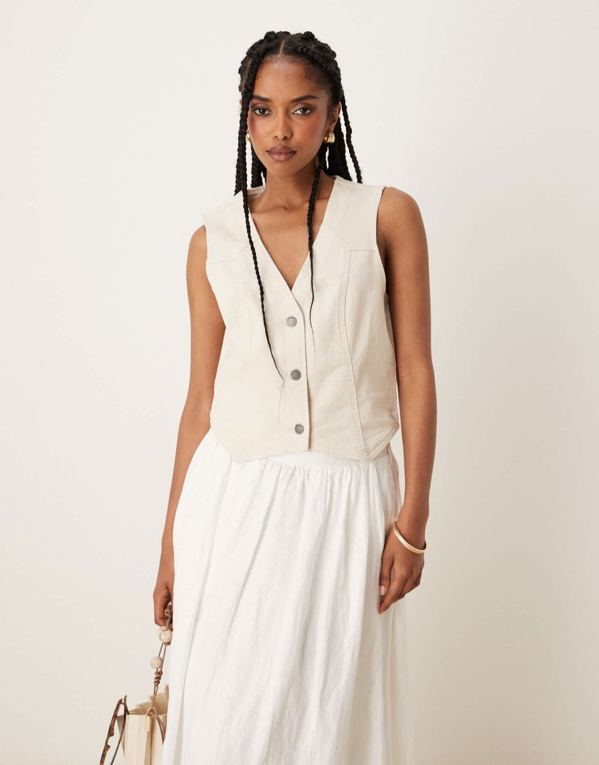 JDY denim waistcoat in ecru - ASOS Sample Sale