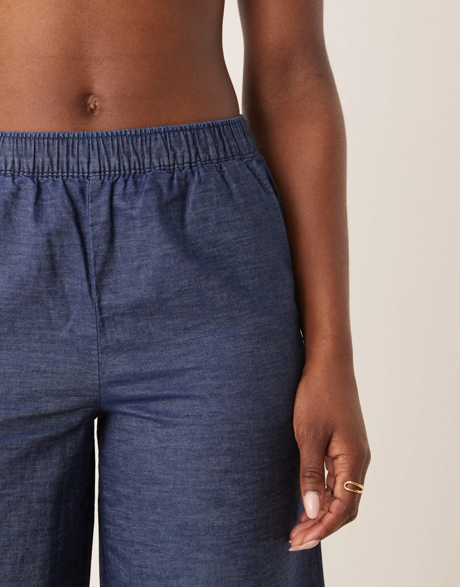 JDY embroidery detail cropped trousers in mid blue wash - ASOS Sample Sale