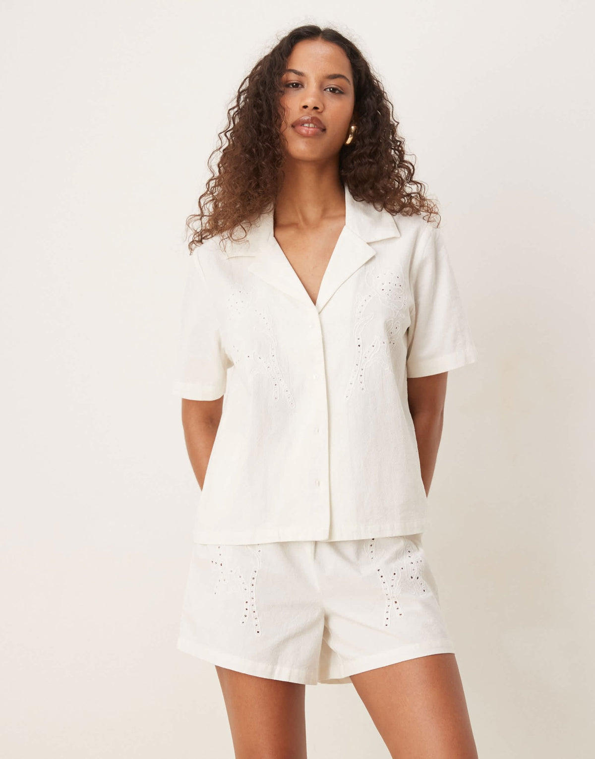 JDY embroidery loose shirt co-ord in white - ASOS Sample Sale