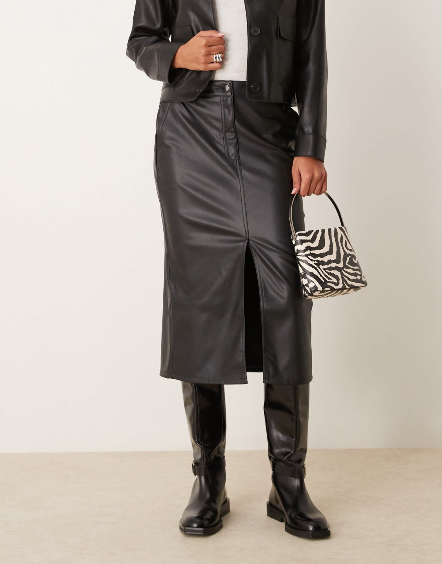 JDY faux leather midi skirt in black - ASOS Sample Sale