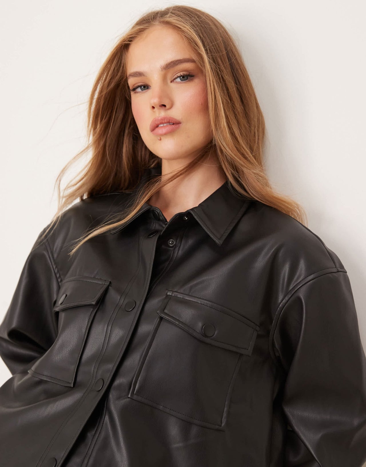 JDY faux leather shirt co - ord in black - ASOS Sample Sale