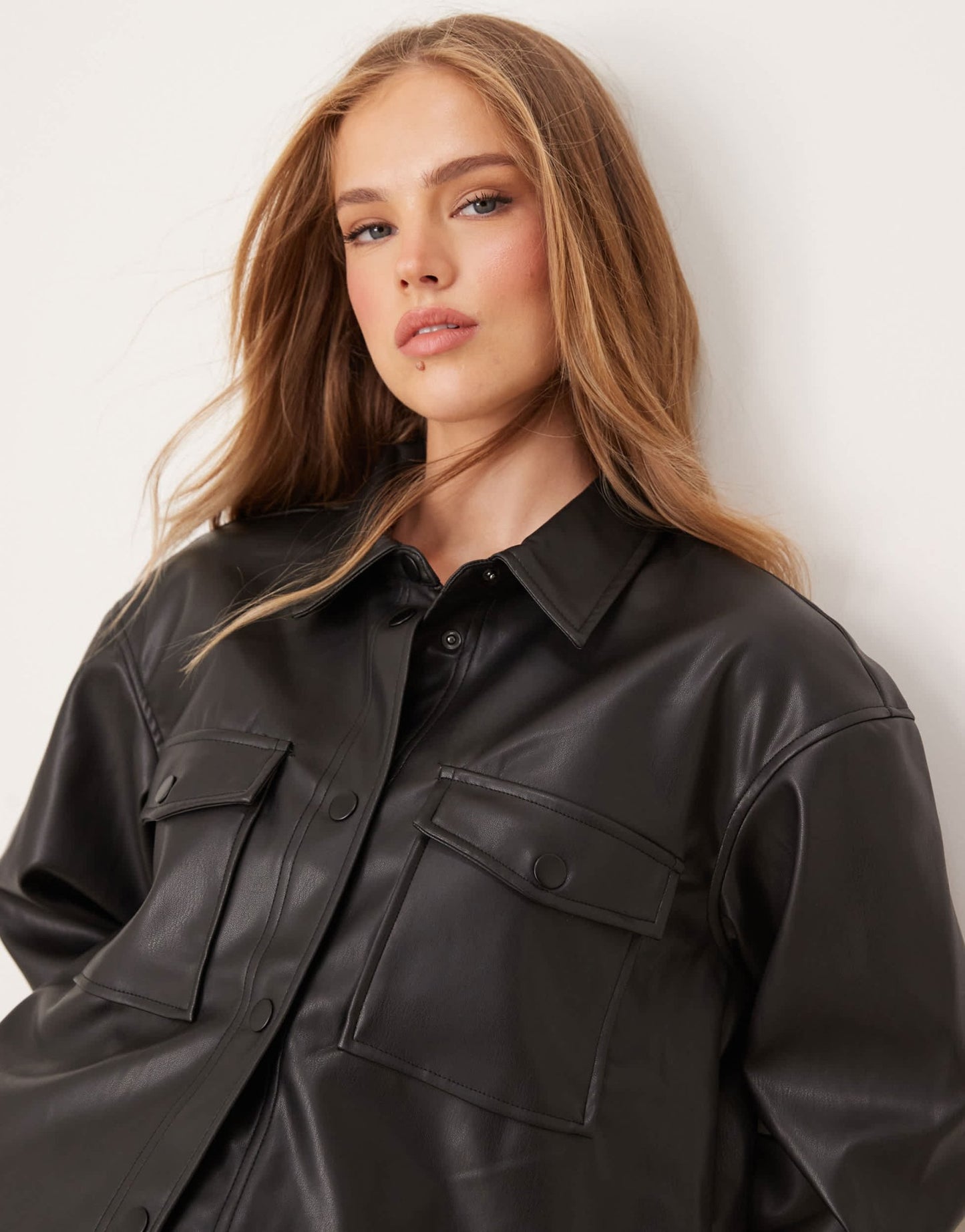 JDY faux leather shirt co - ord in black - ASOS Sample Sale