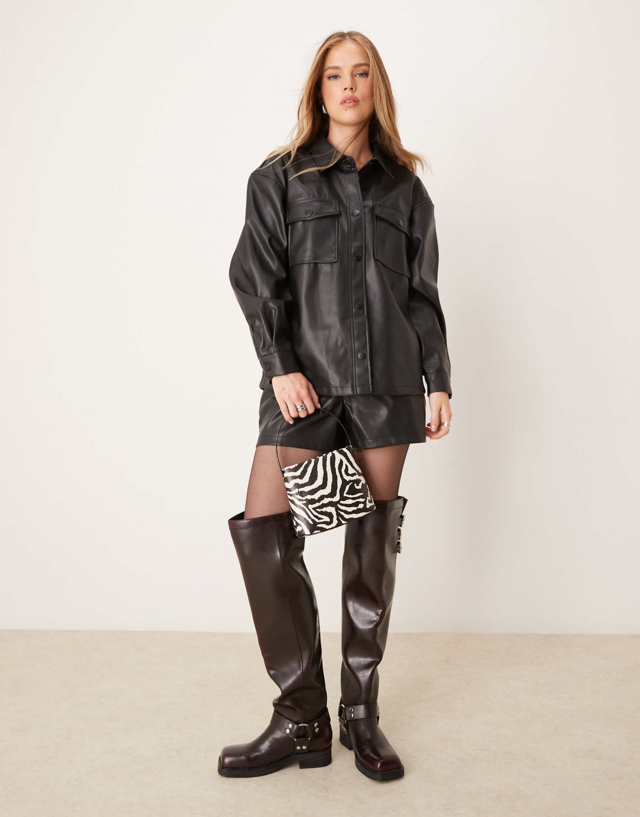 JDY faux leather shirt co - ord in black - ASOS Sample Sale
