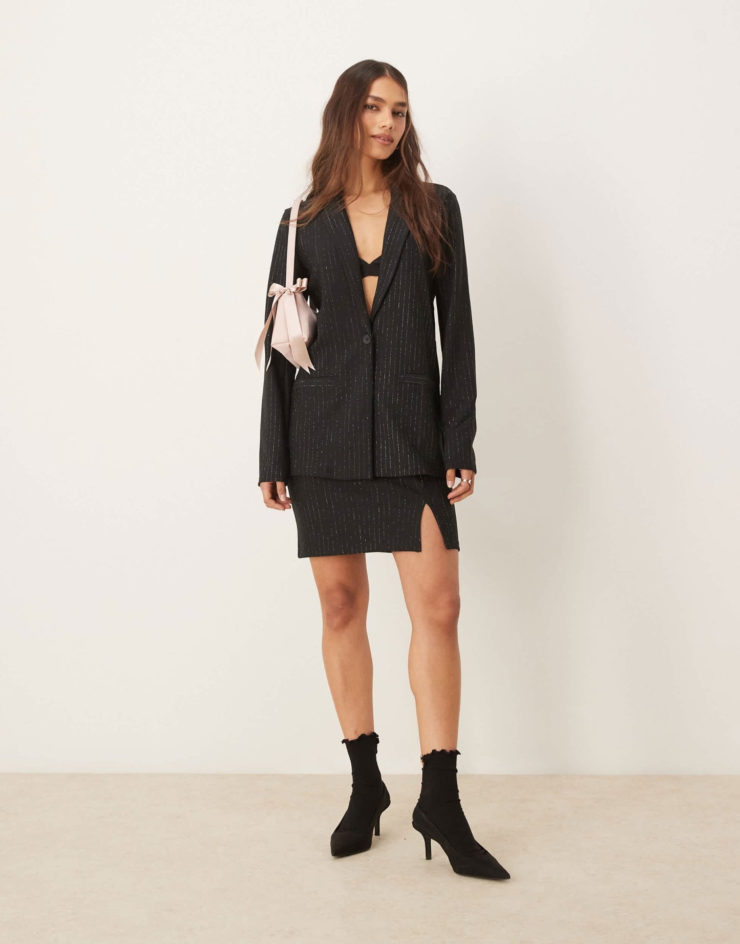 JDY knotch front mini skirt co - ord in black - ASOS Sample Sale