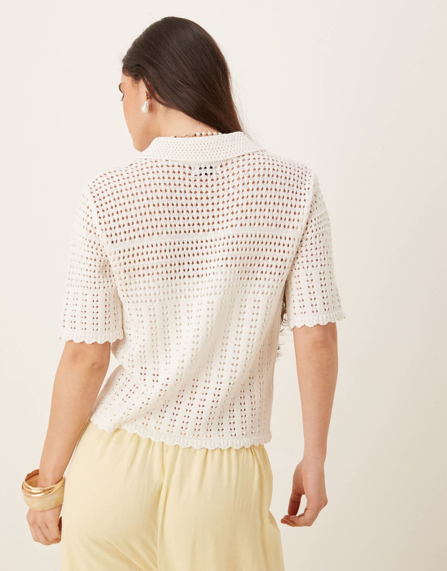 JDY open knit polo cardigan in white - ASOS Sample Sale