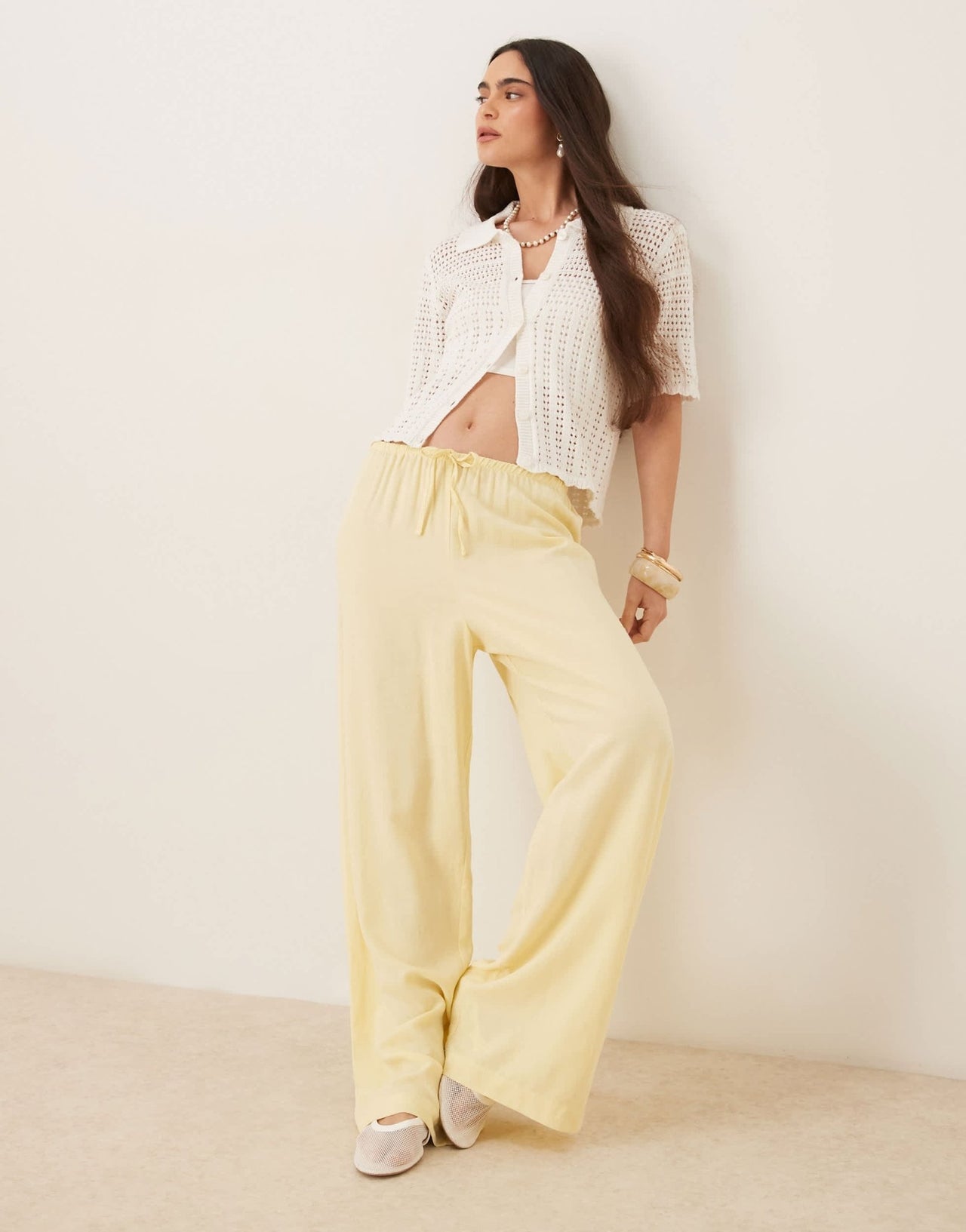 JDY open knit polo cardigan in white - ASOS Sample Sale
