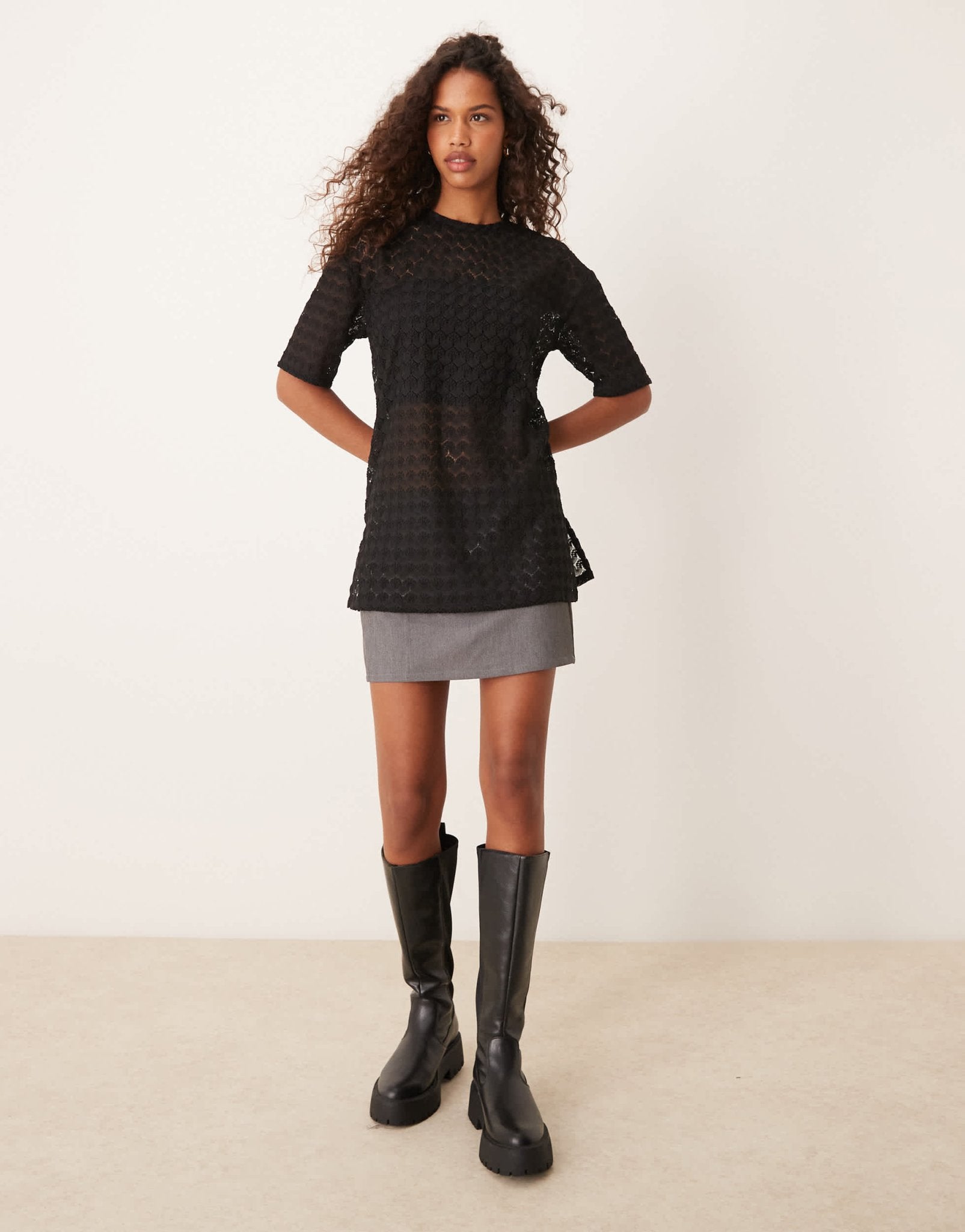 JDY oversize lace t-shirt in black - ASOS Sample Sale