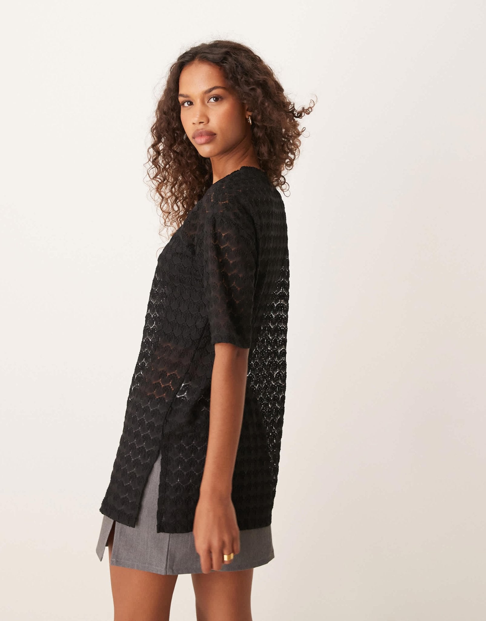 JDY oversize lace t-shirt in black - ASOS Sample Sale