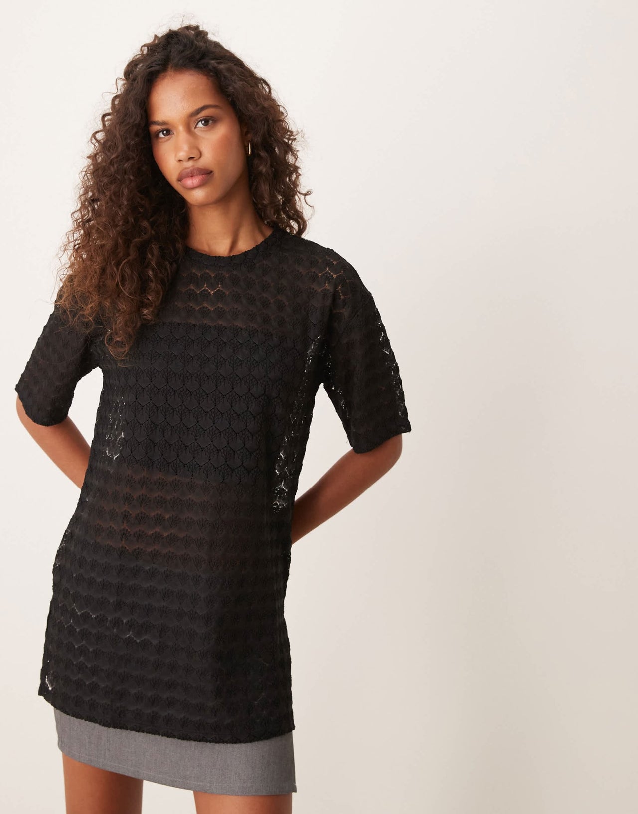 JDY oversize lace t-shirt in black - ASOS Sample Sale