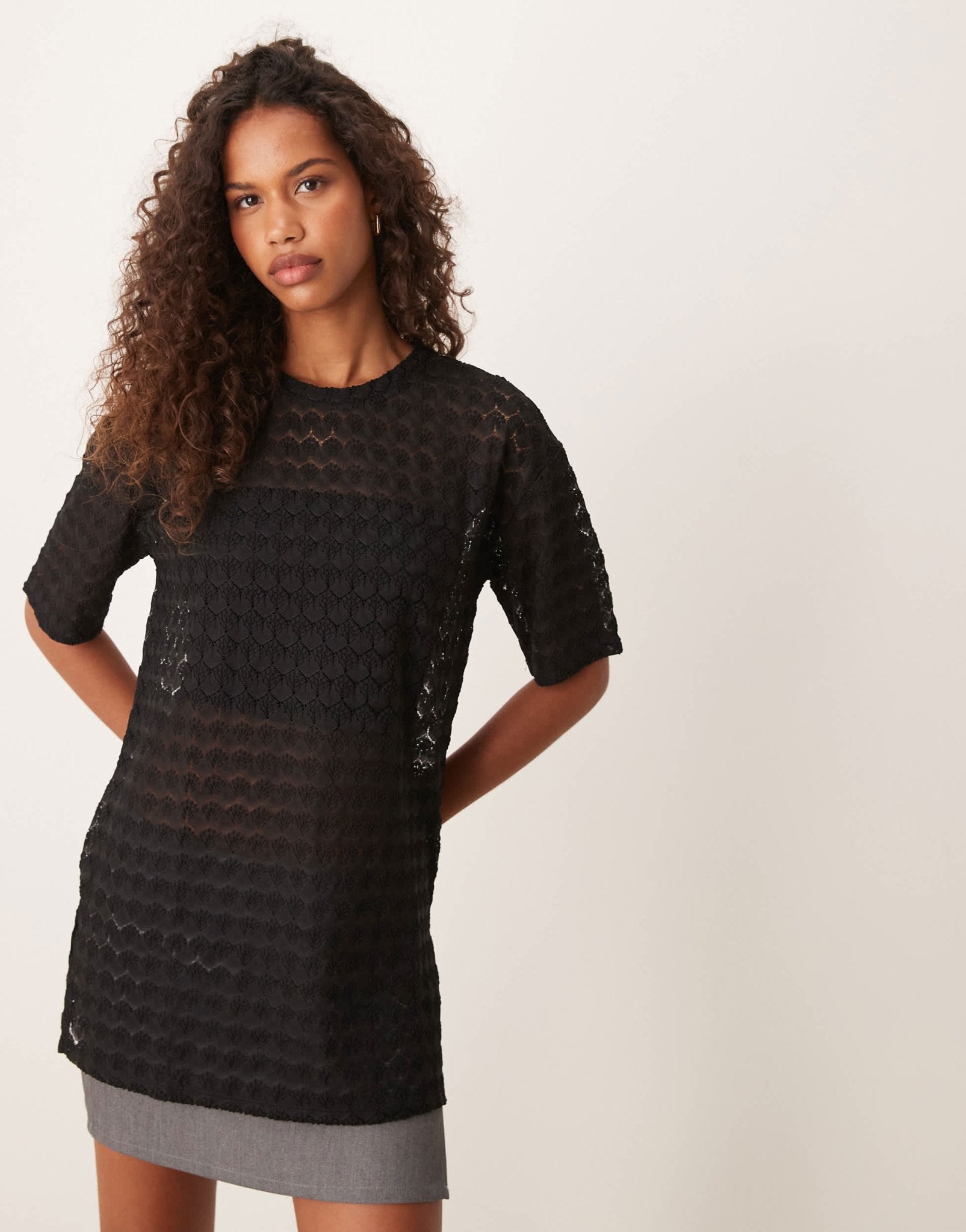 JDY oversize lace t-shirt in black - ASOS Sample Sale