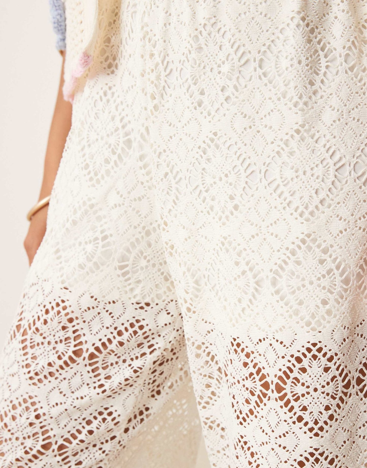 JDY Petite crochet wide leg trousers with short insert in white - ASOS Sample Sale