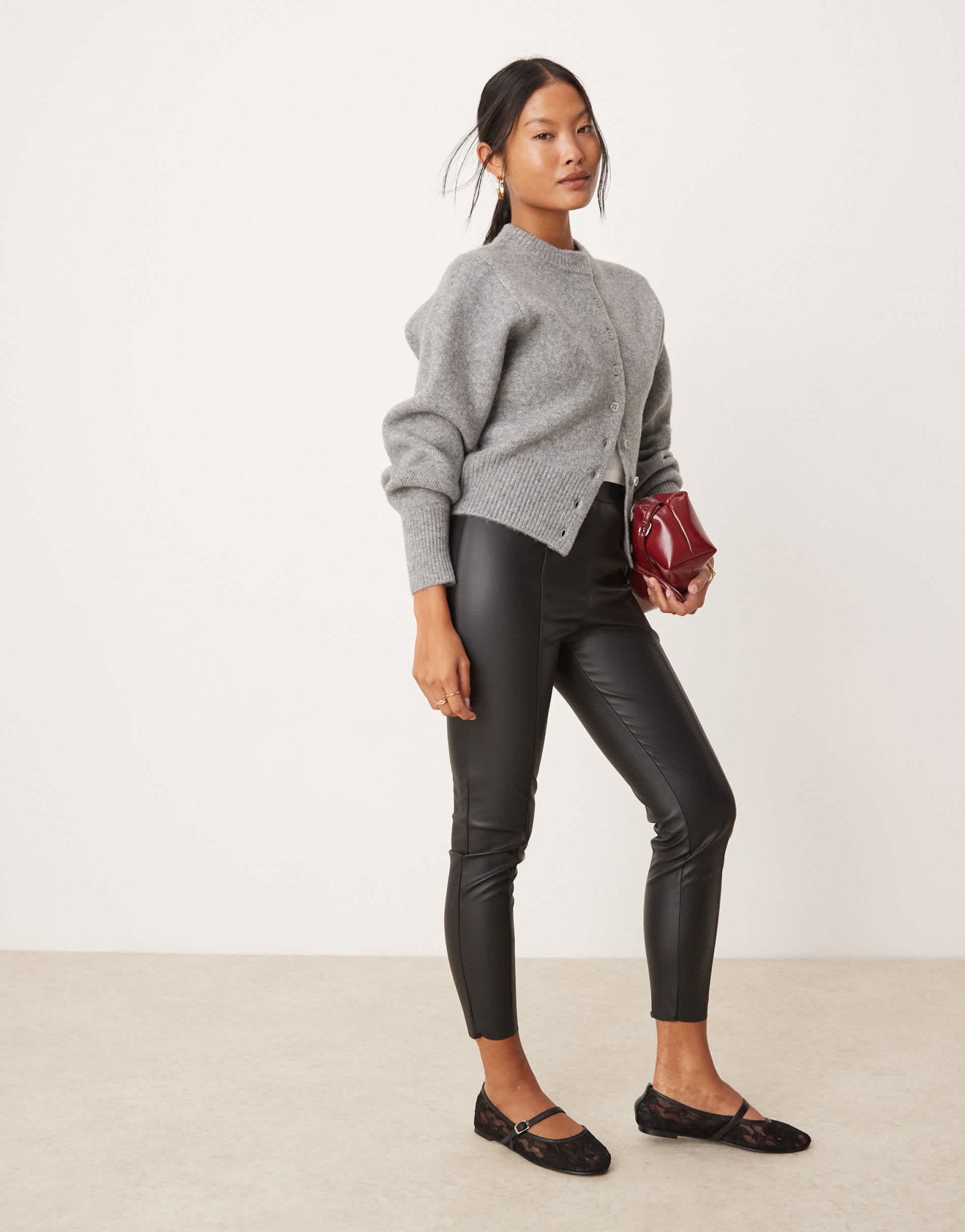JDY Petite high waisted faux leather trousers in black - ASOS Sample Sale