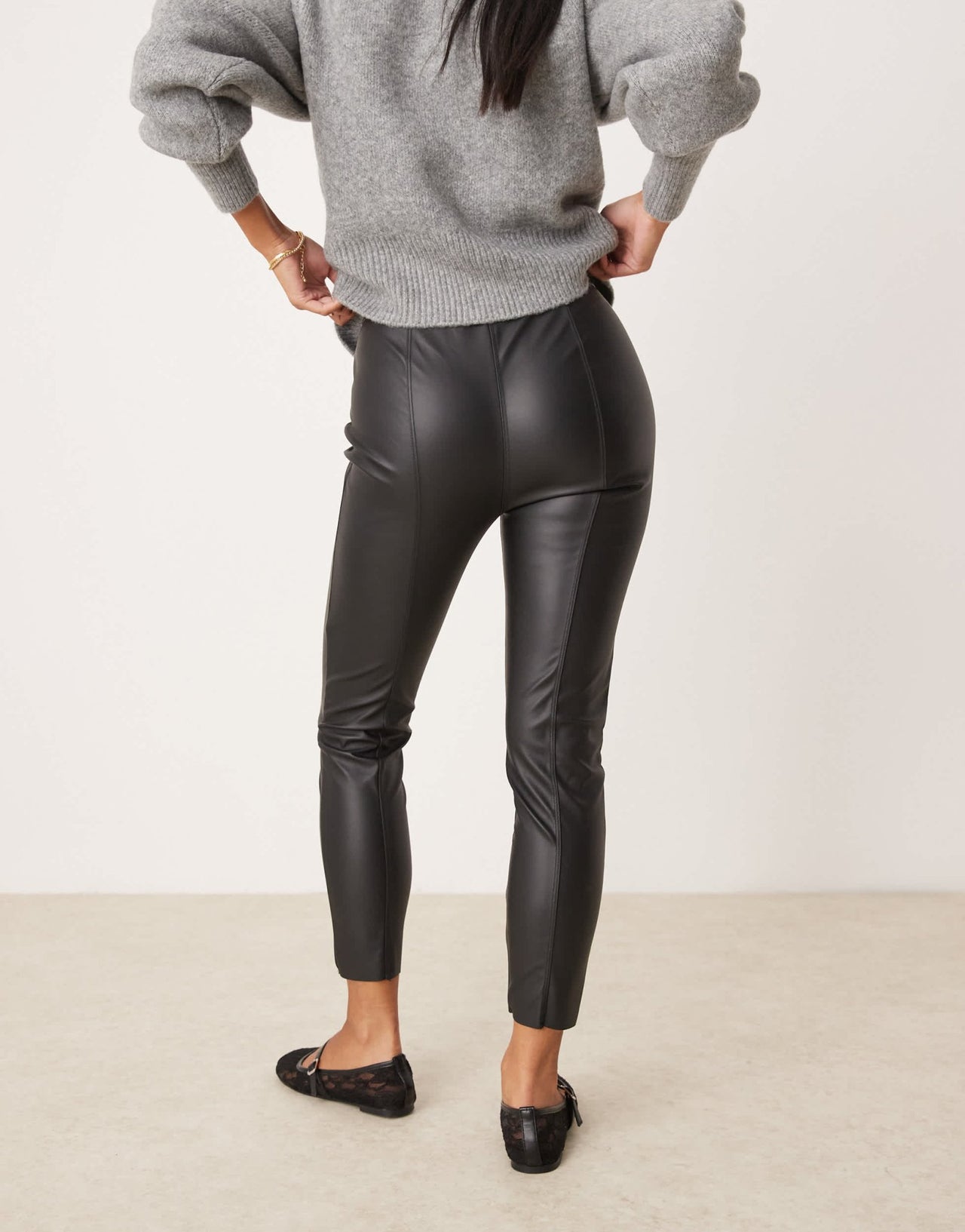 JDY Petite high waisted faux leather trousers in black - ASOS Sample Sale