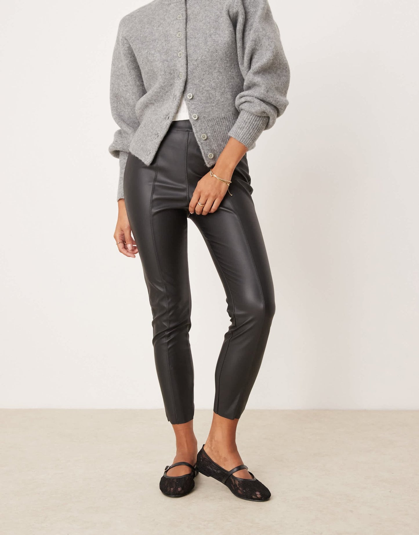 JDY Petite high waisted faux leather trousers in black - ASOS Sample Sale