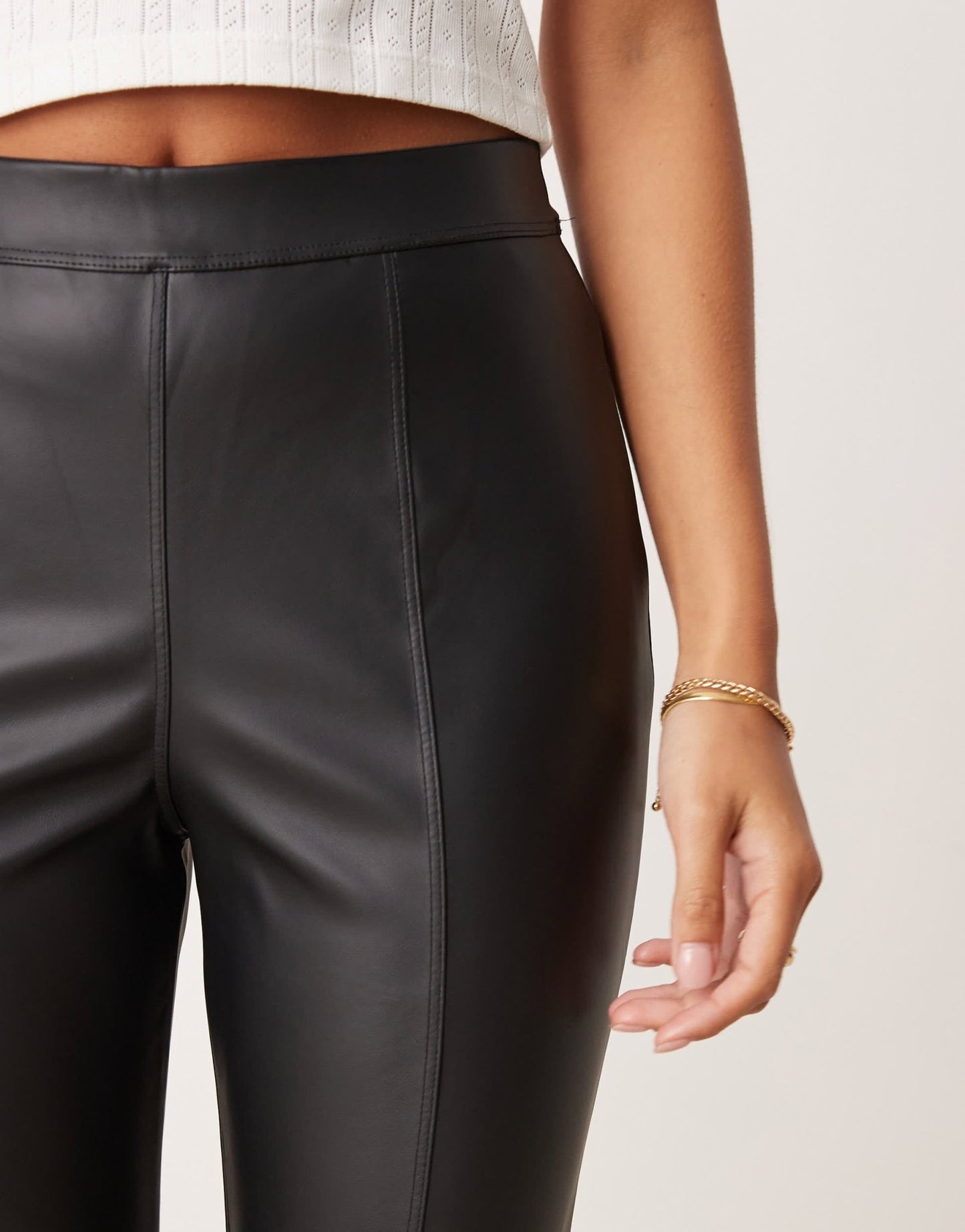 JDY Petite high waisted faux leather trousers in black - ASOS Sample Sale