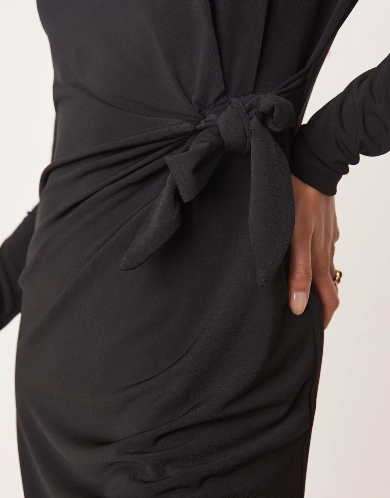 JDY Petite knot front mini dress in black - ASOS Sample Sale