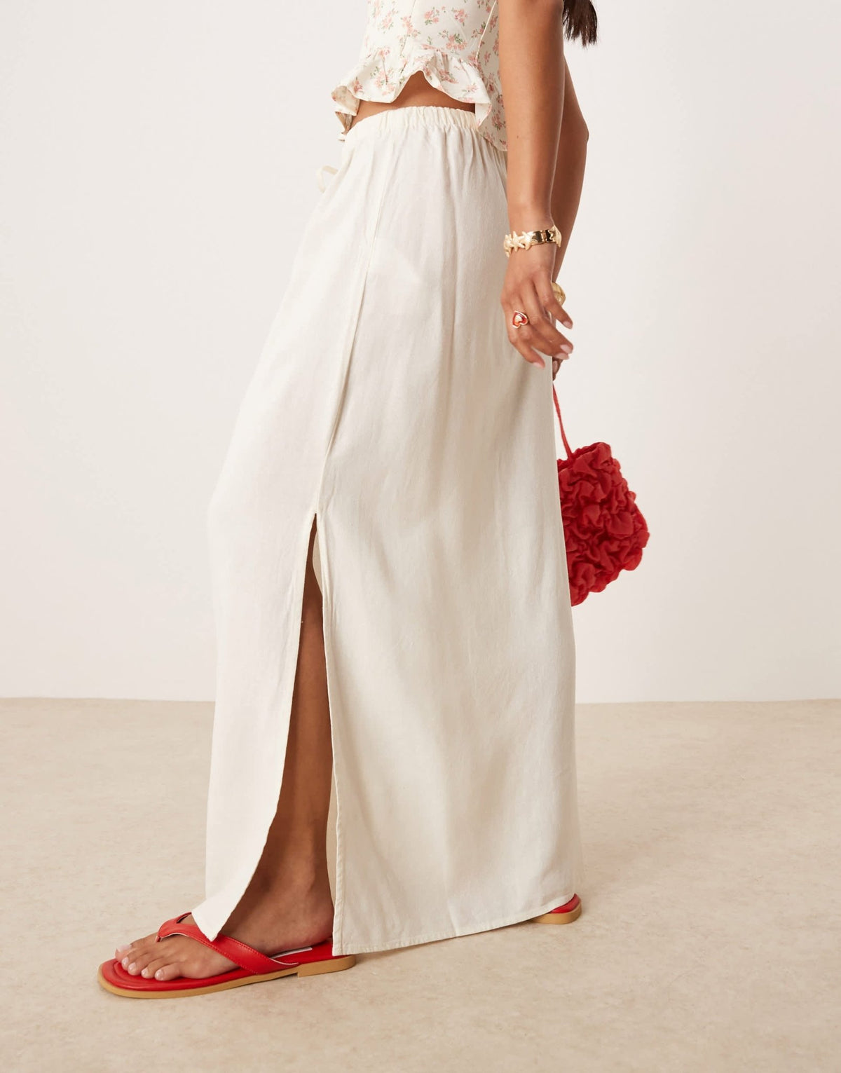 JDY Petite linen mix maxi skirt in white - ASOS Sample Sale