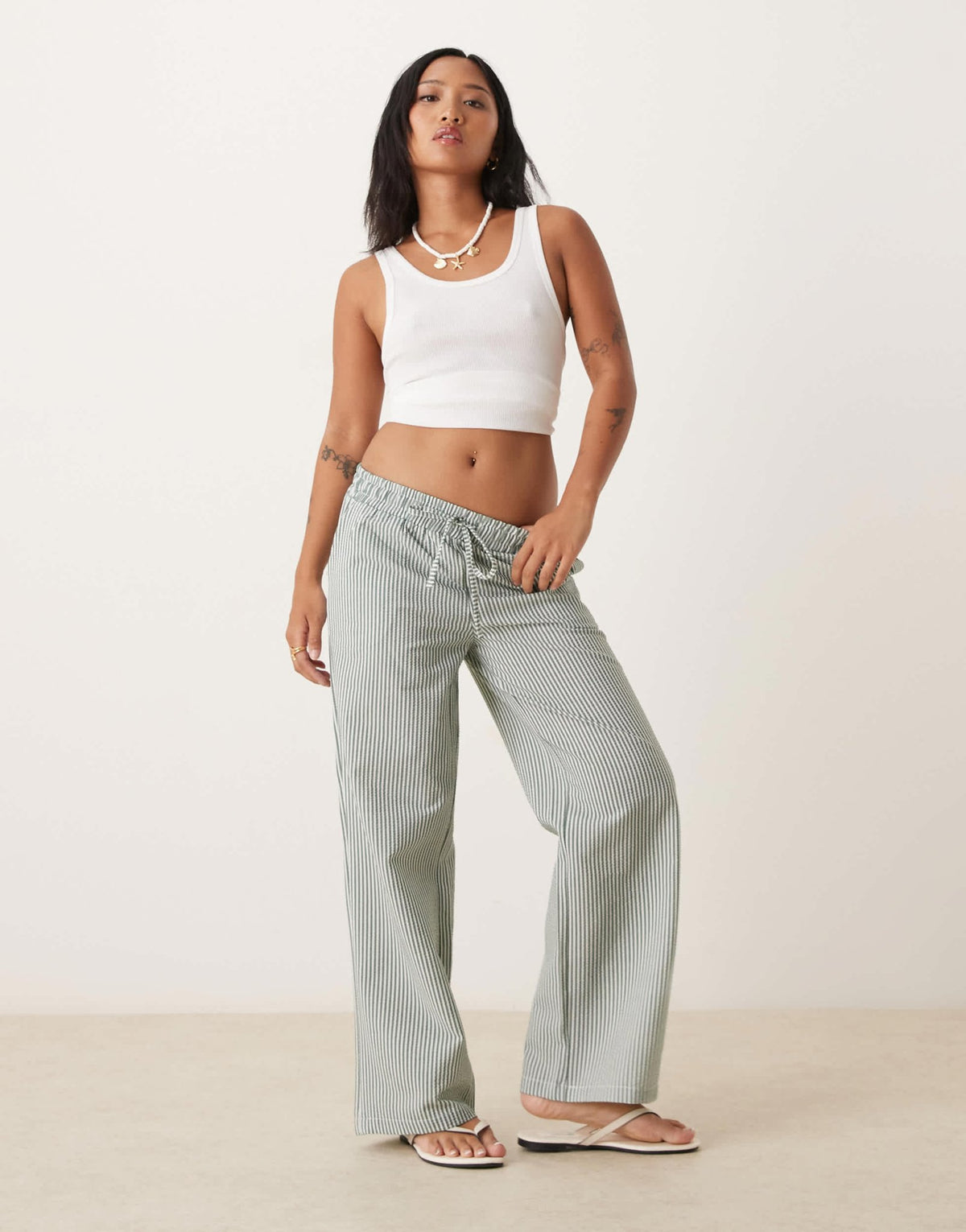 JDY Petite seersucker trousers in green stripes - ASOS Sample Sale