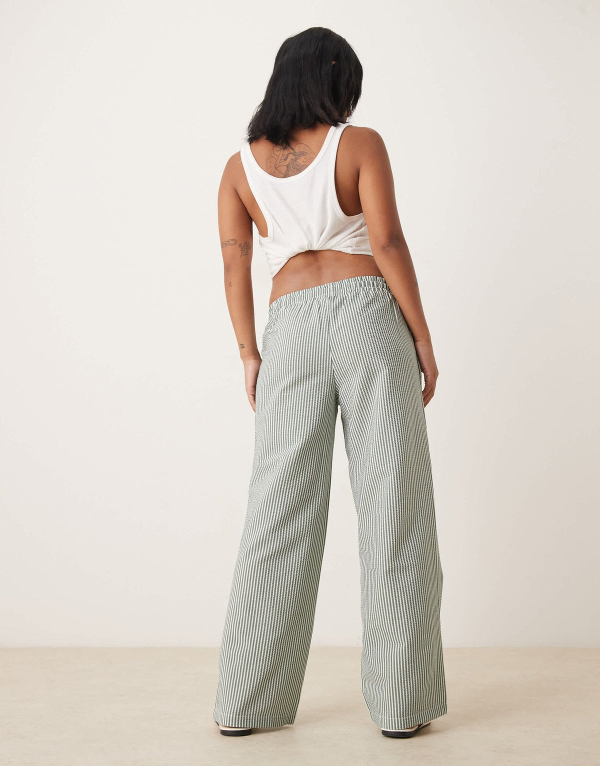 JDY Petite seersucker trousers in green stripes - ASOS Sample Sale