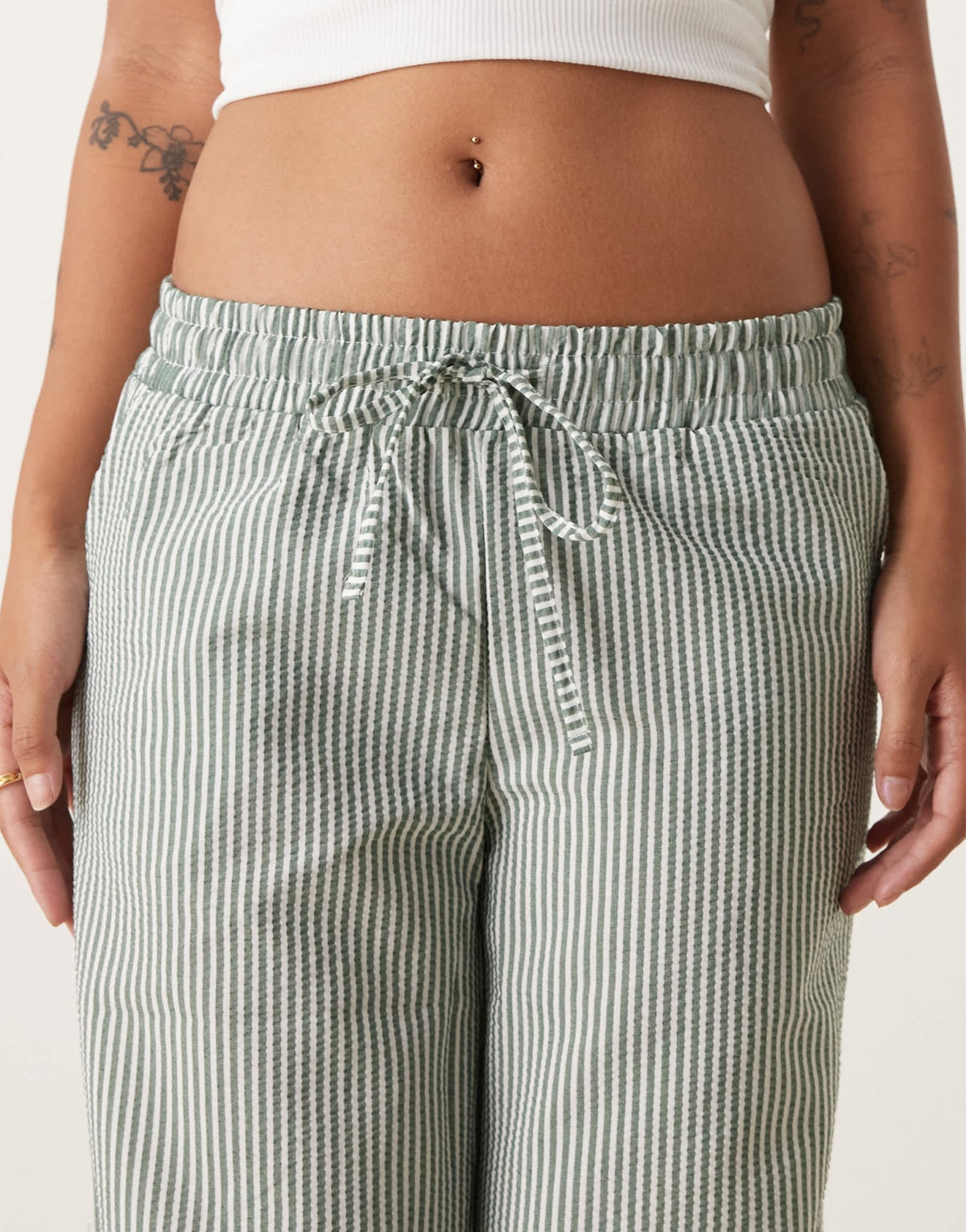 JDY Petite seersucker trousers in green stripes - ASOS Sample Sale