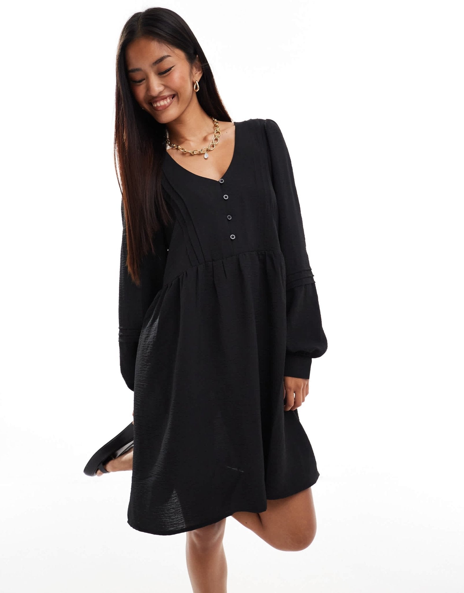 JDY pleated detail smock dress in black - ASOS Sample Sale