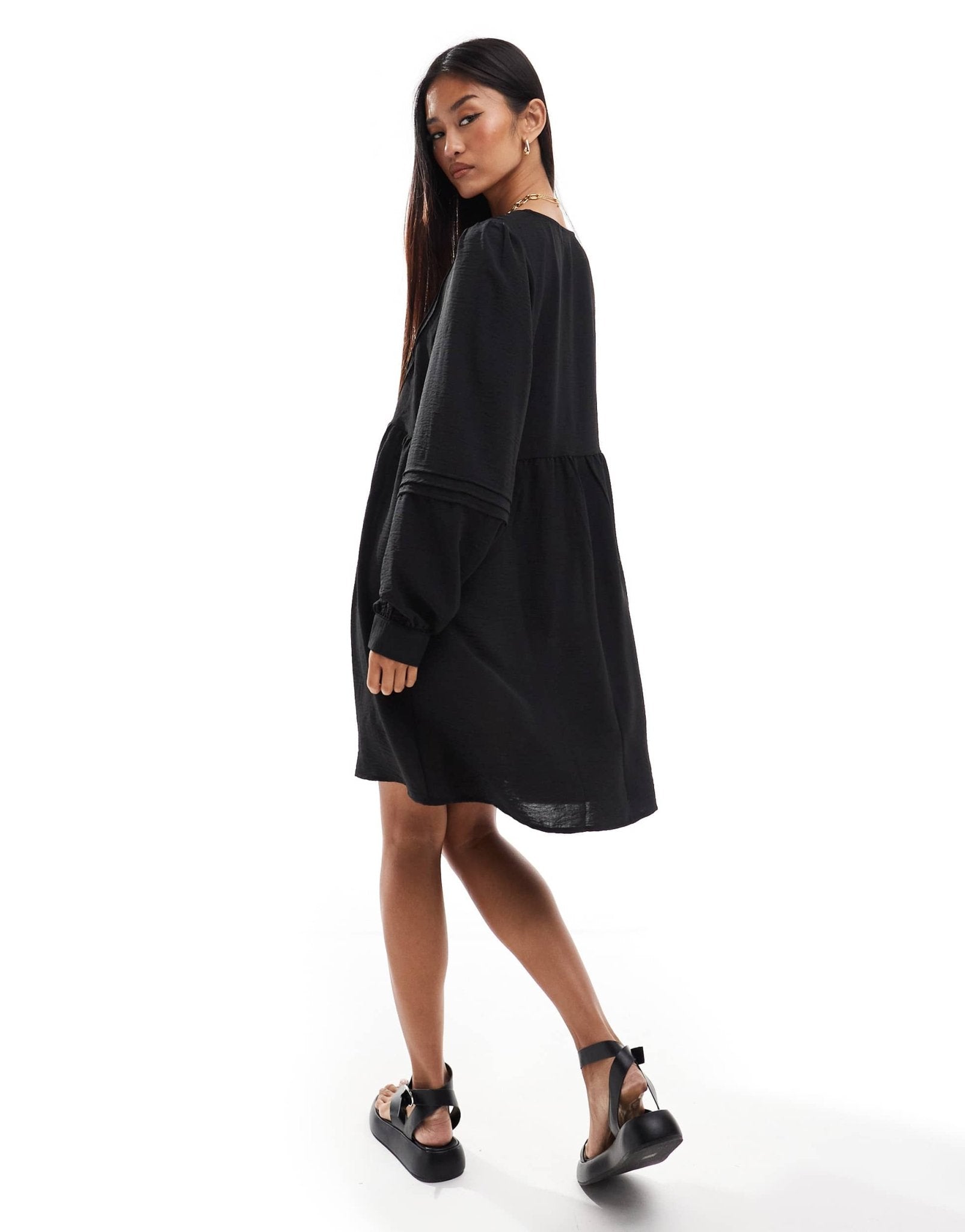 JDY pleated detail smock dress in black - ASOS Sample Sale